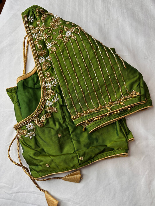 Green Silk Blouse Maggam aari work