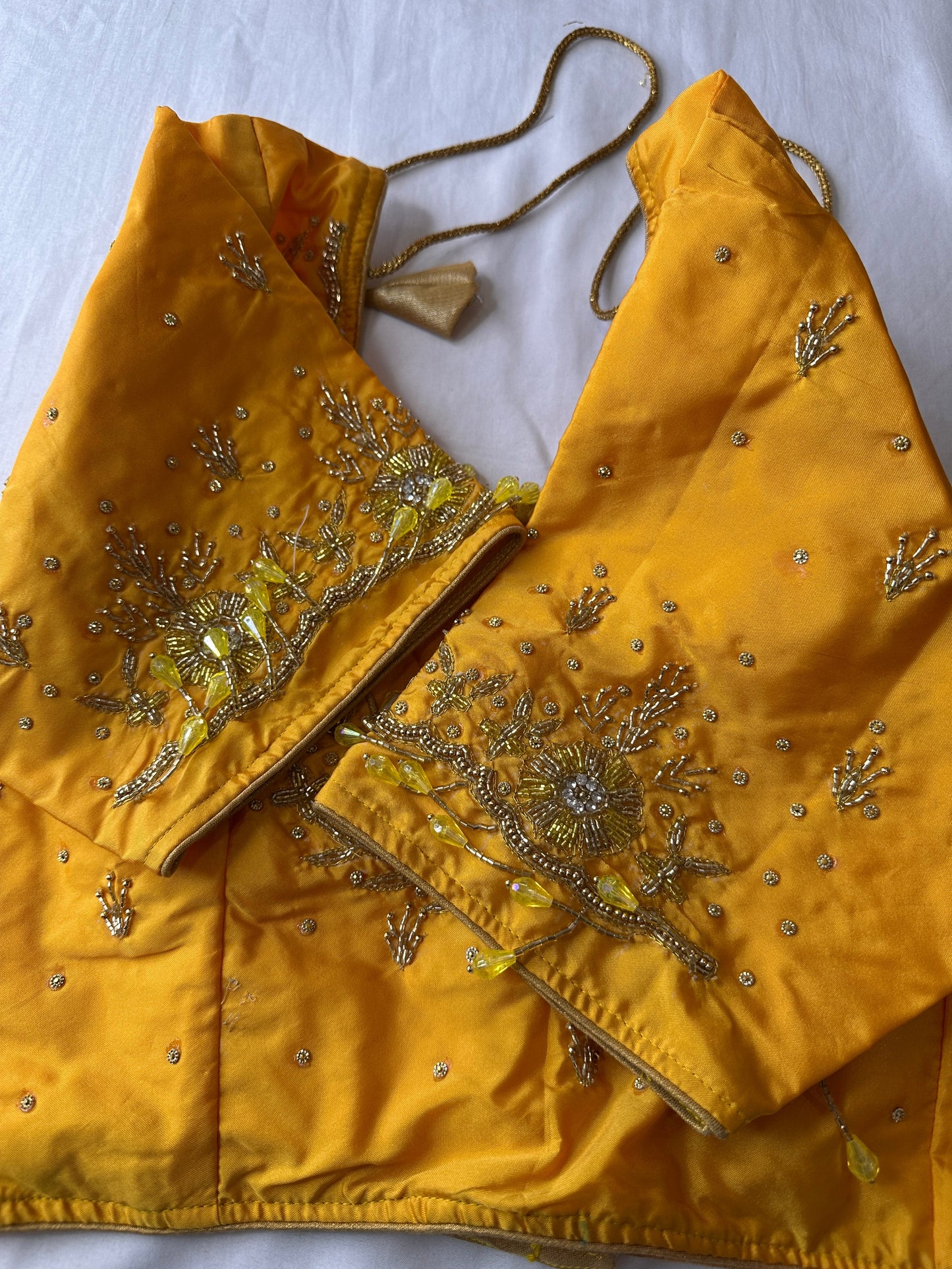 Yellow Silk Blouse Maggam aari work