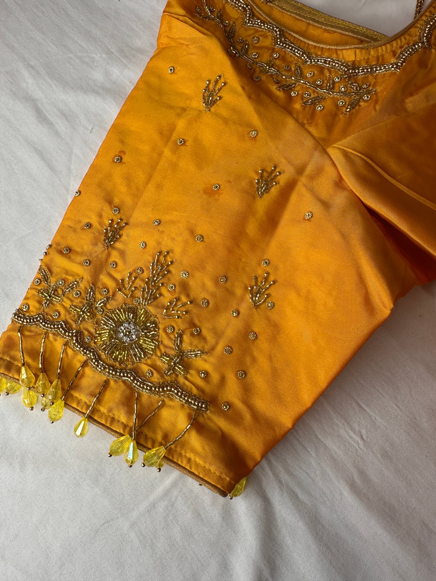 Yellow Silk Blouse Maggam aari work