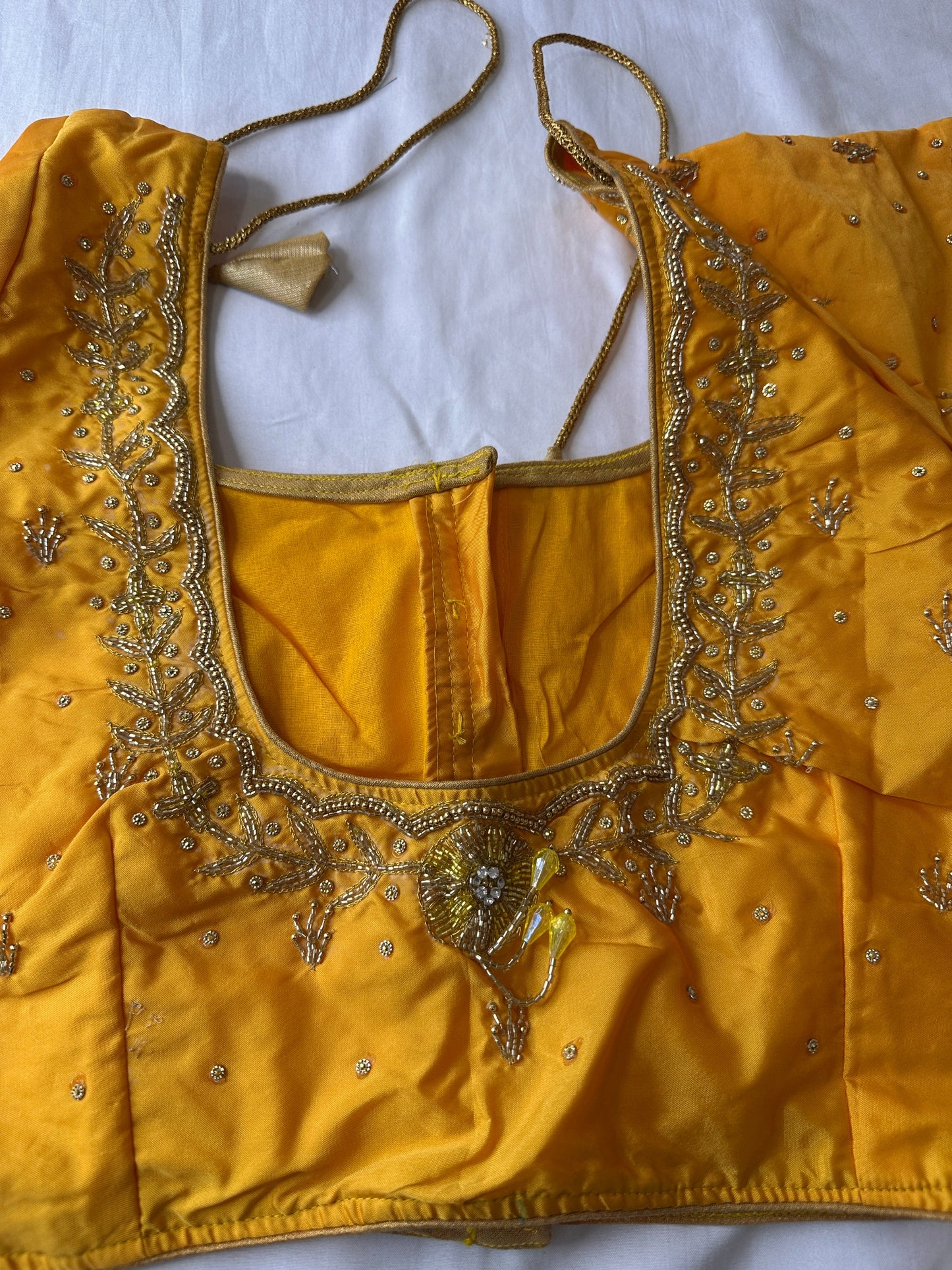 Yellow Silk Blouse Maggam aari work