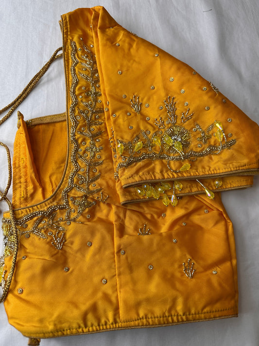 Yellow Silk Blouse Maggam aari work