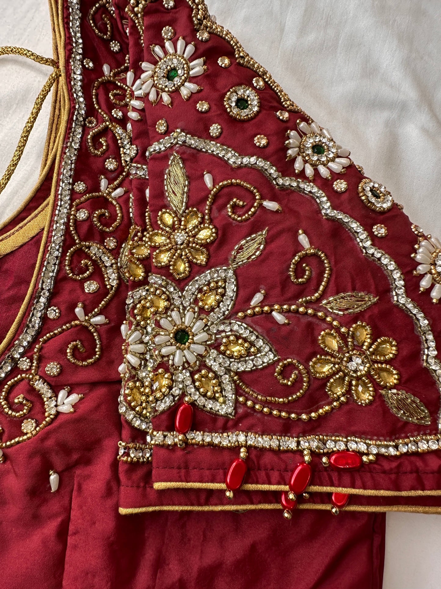 Marron Red Maggam aari Silk Blouse work