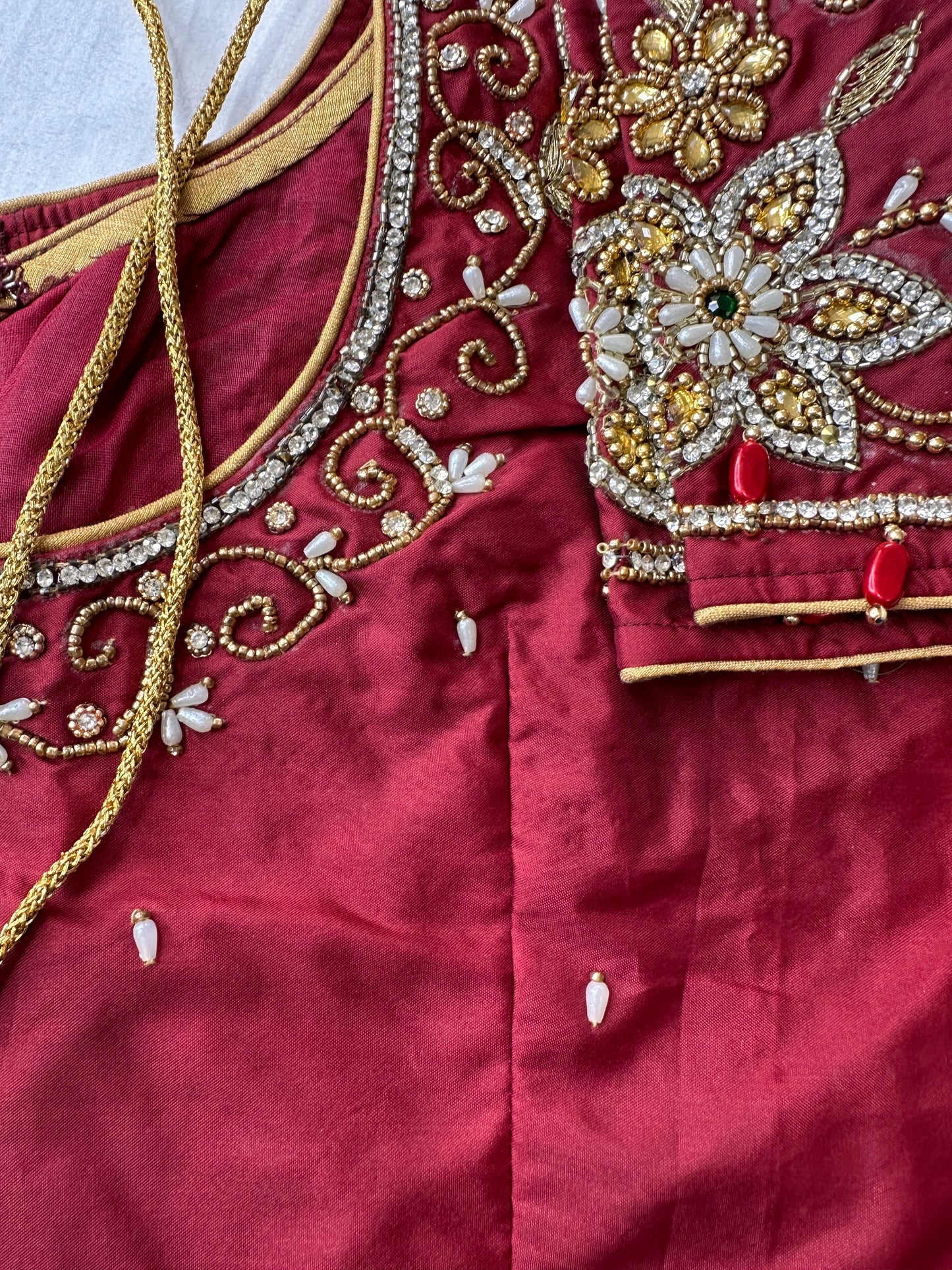 Marron Red Maggam aari Silk Blouse work