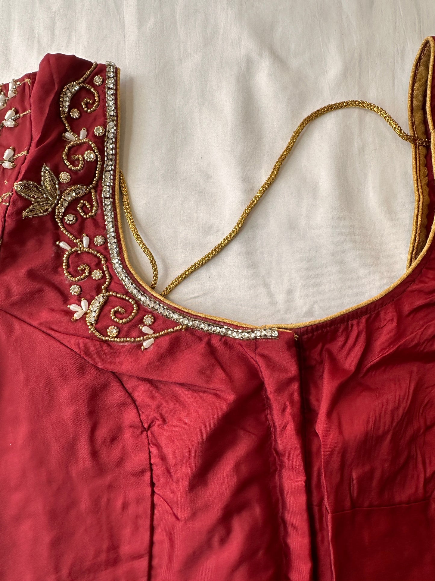 Marron Red Maggam aari Silk Blouse work