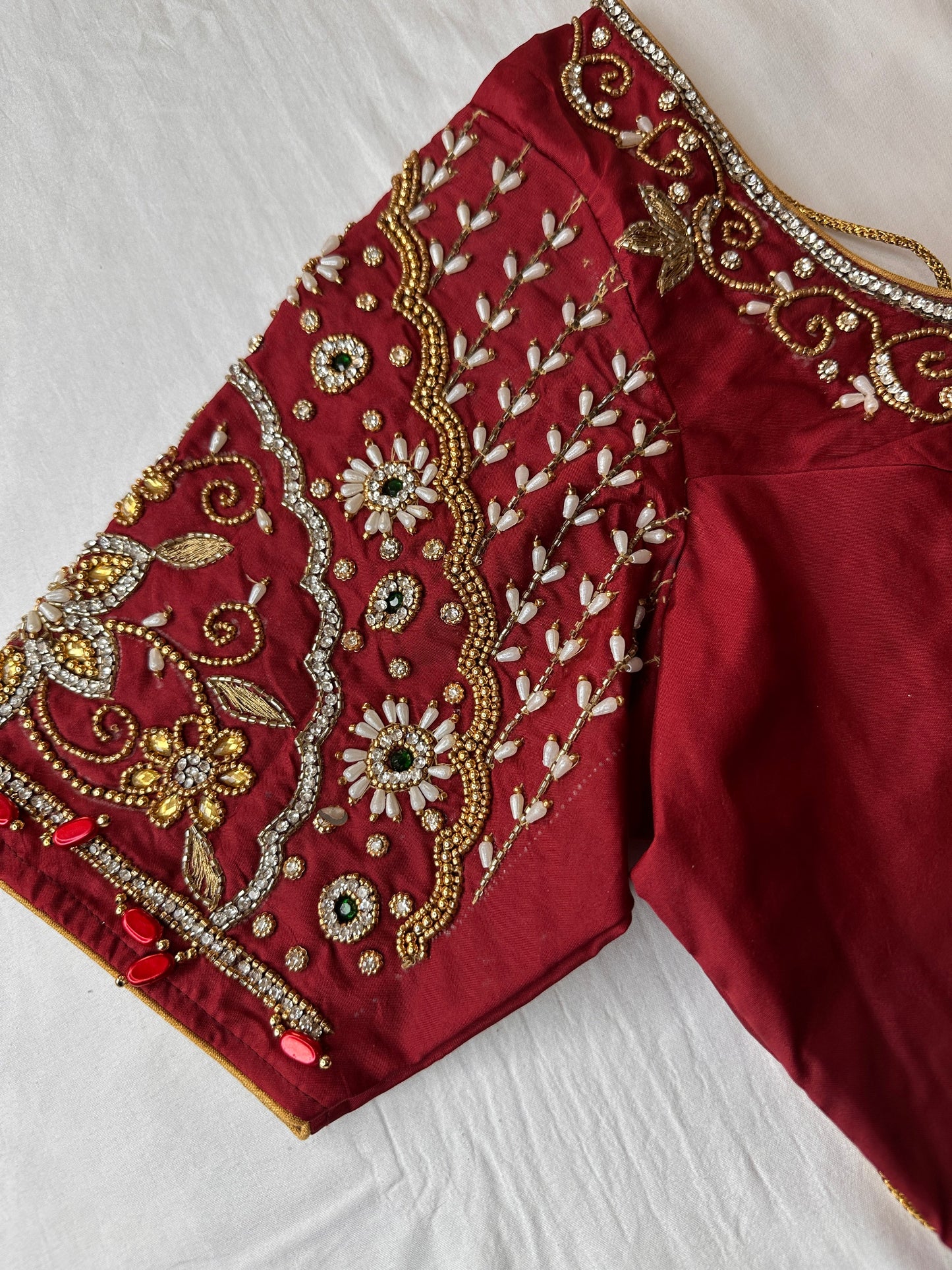 Marron Red Maggam aari Silk Blouse work