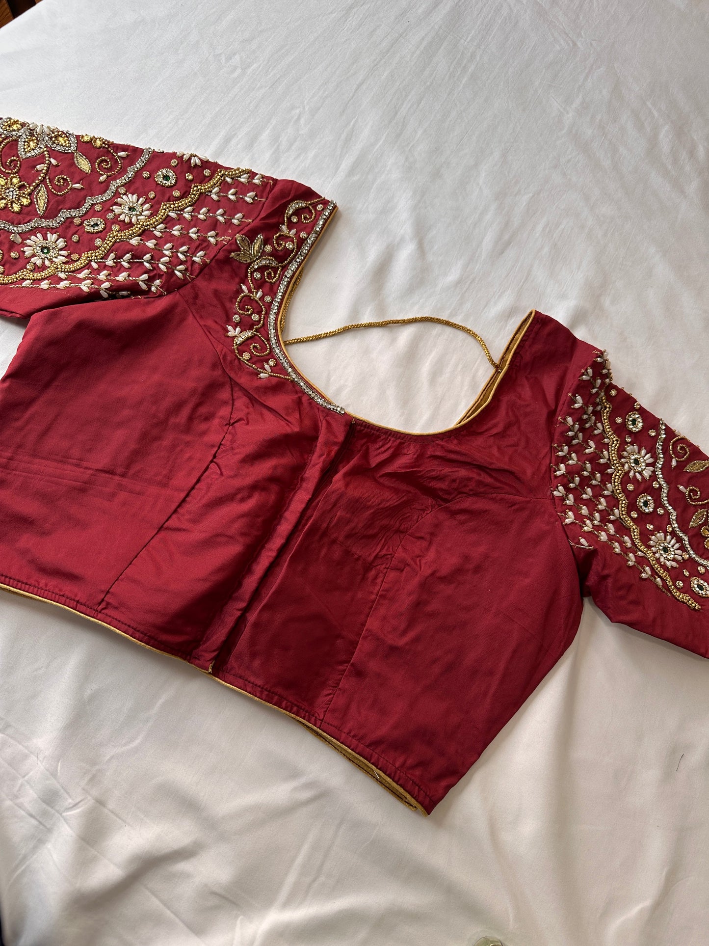 Marron Red Maggam aari Silk Blouse work