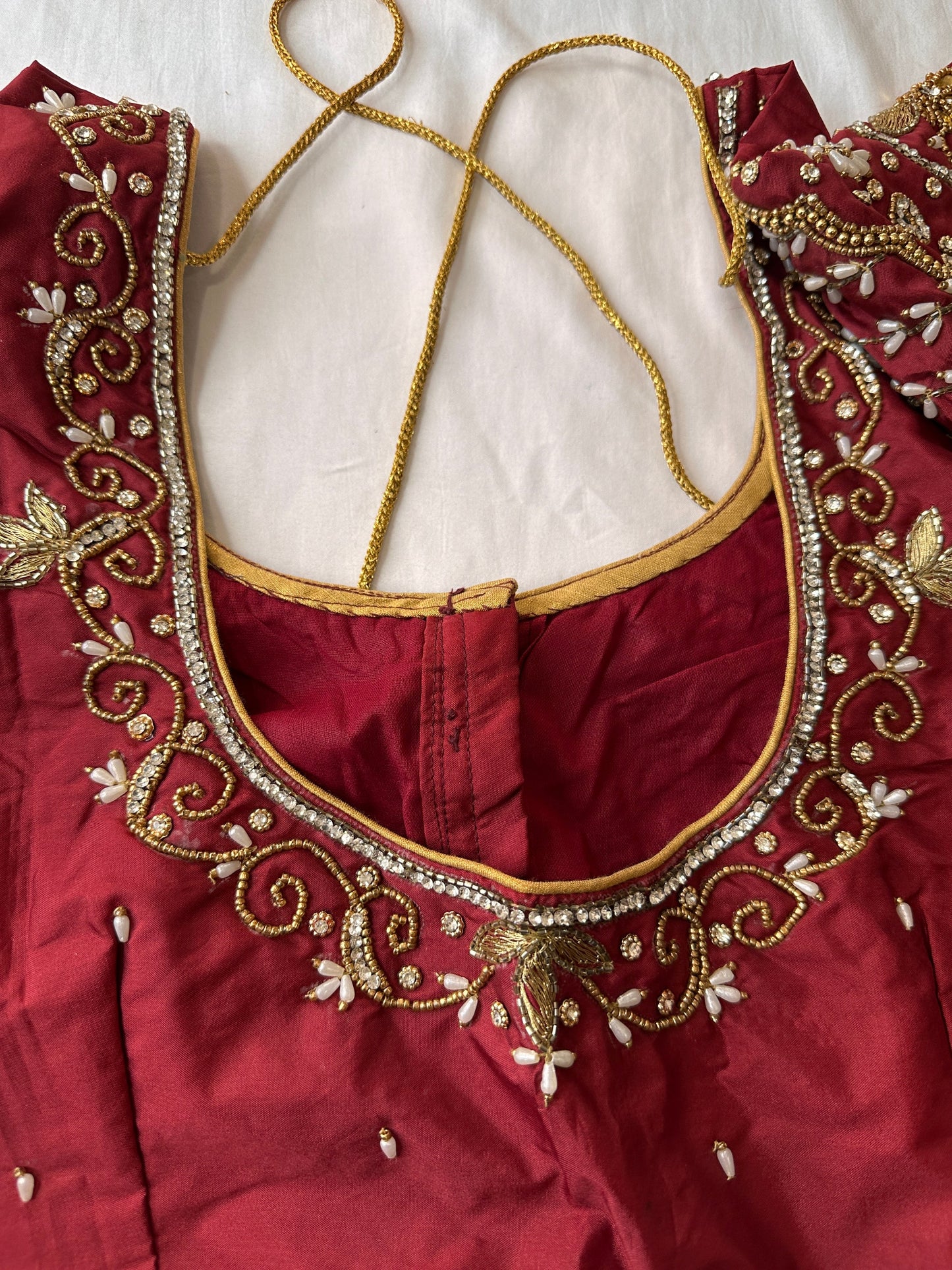 Marron Red Maggam aari Silk Blouse work