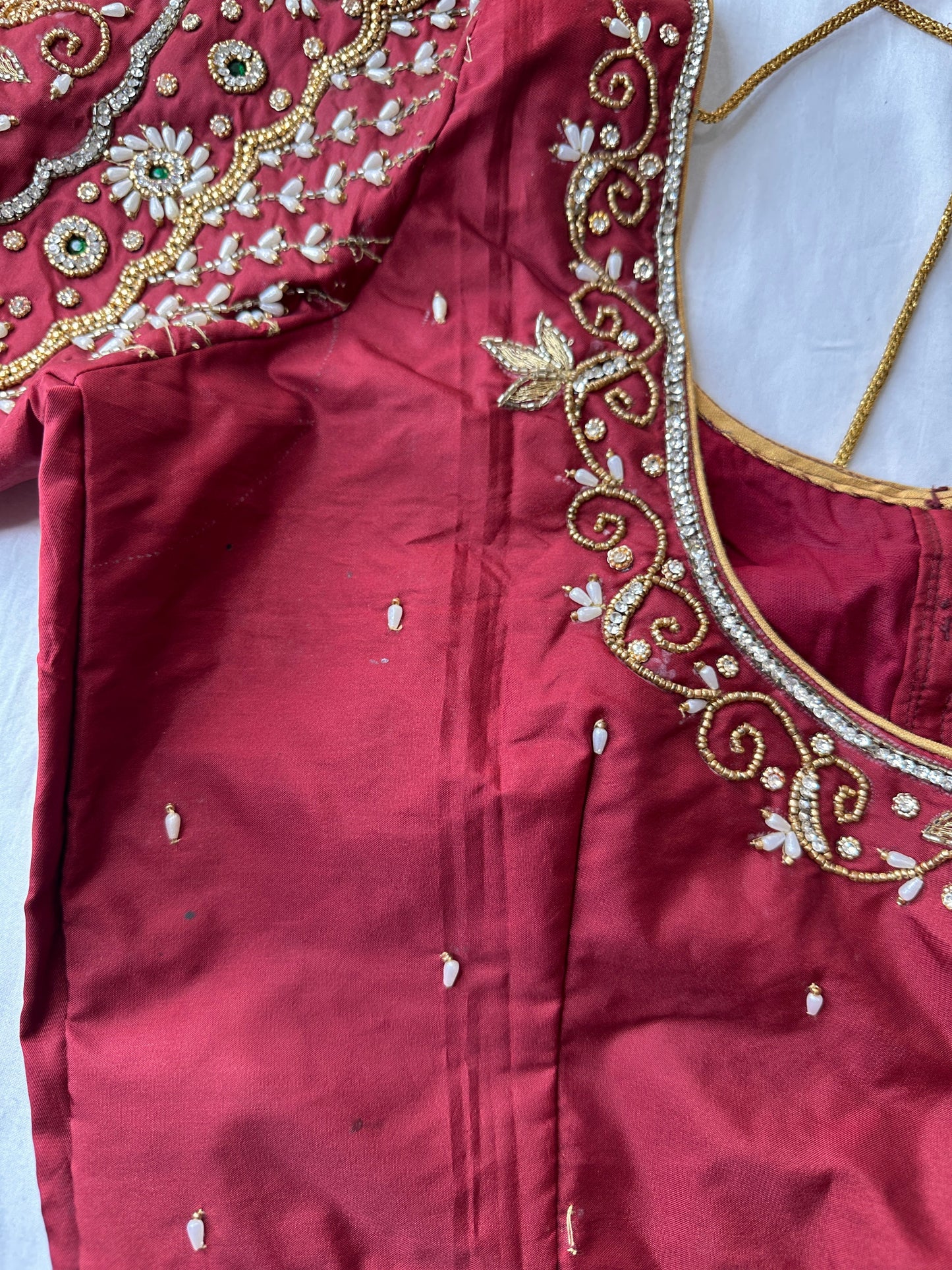 Marron Red Maggam aari Silk Blouse work