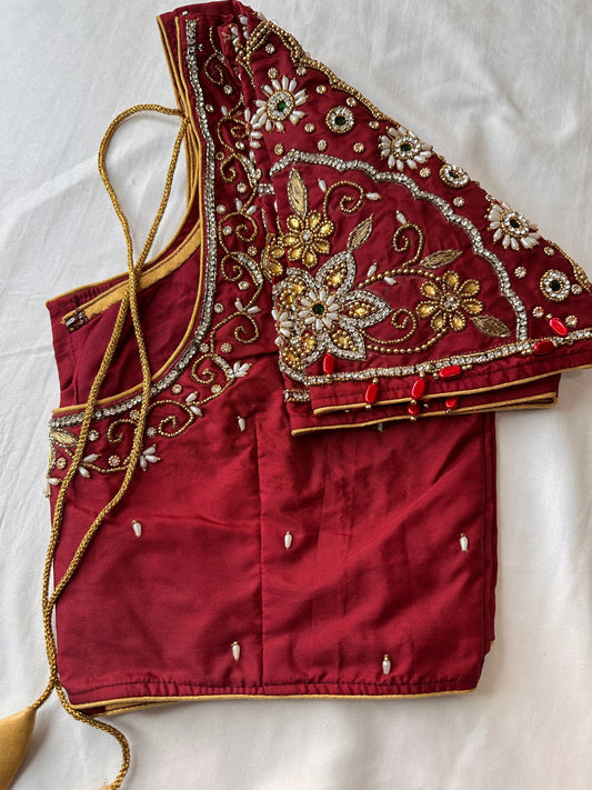 Marron Red Maggam aari Silk Blouse work