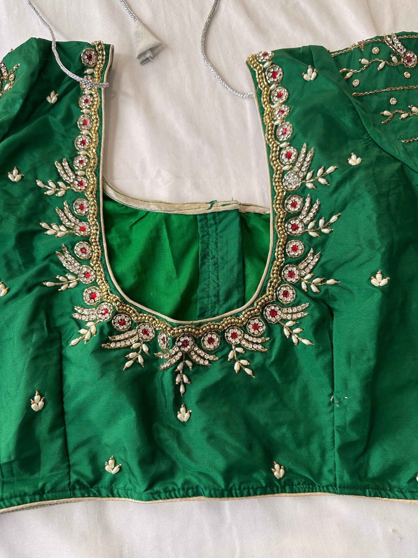 Green Maggam aari Silk Blouse work