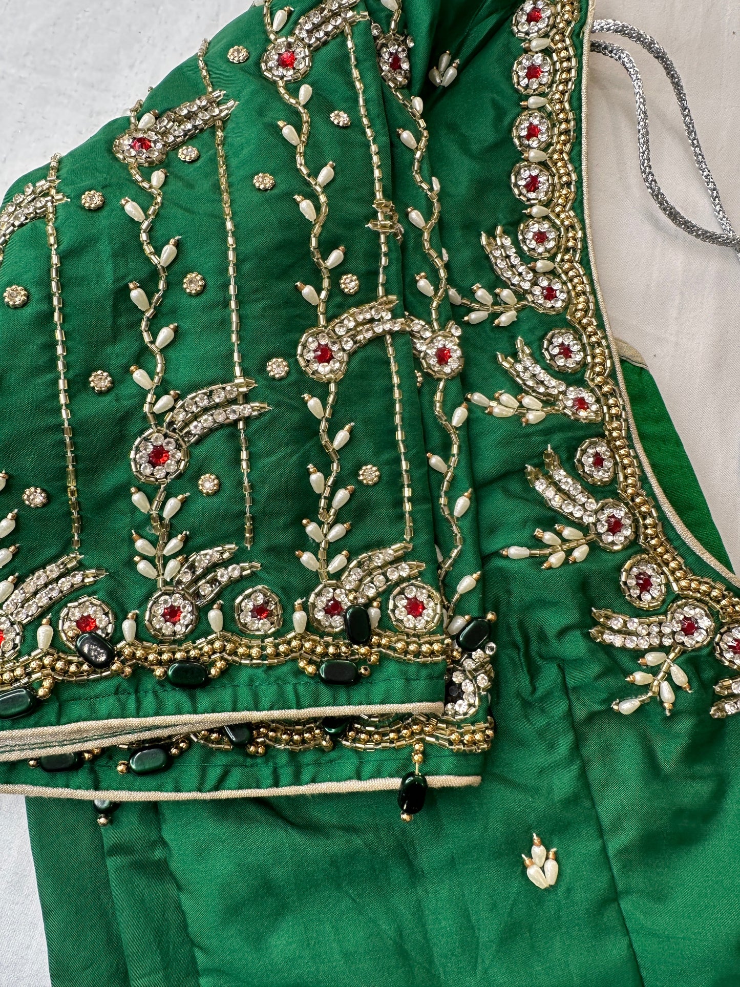 Green Maggam aari Silk Blouse work