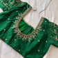 Green Maggam aari Silk Blouse work