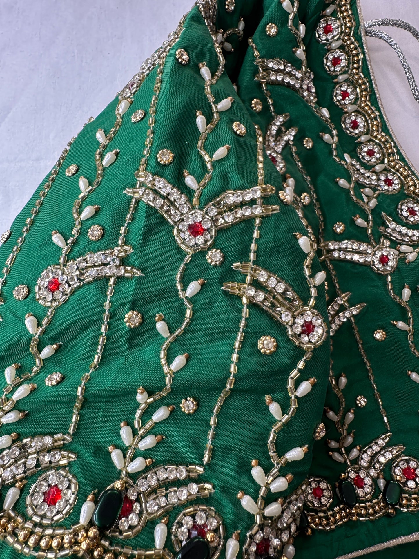 Green Maggam aari Silk Blouse work
