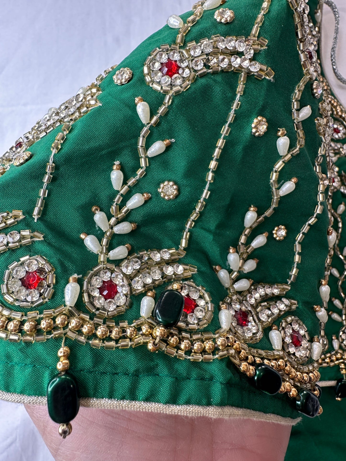 Green Maggam aari Silk Blouse work