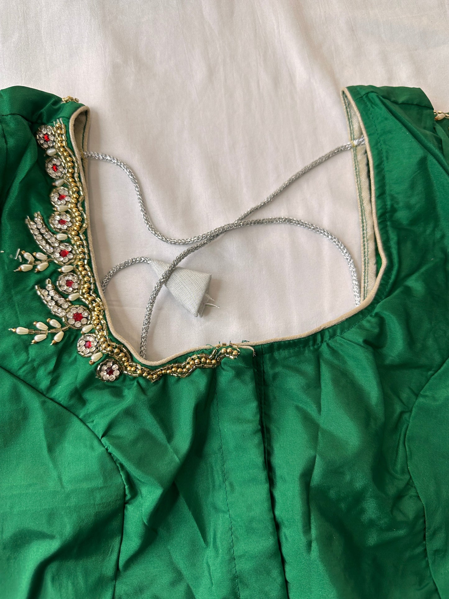 Green Maggam aari Silk Blouse work