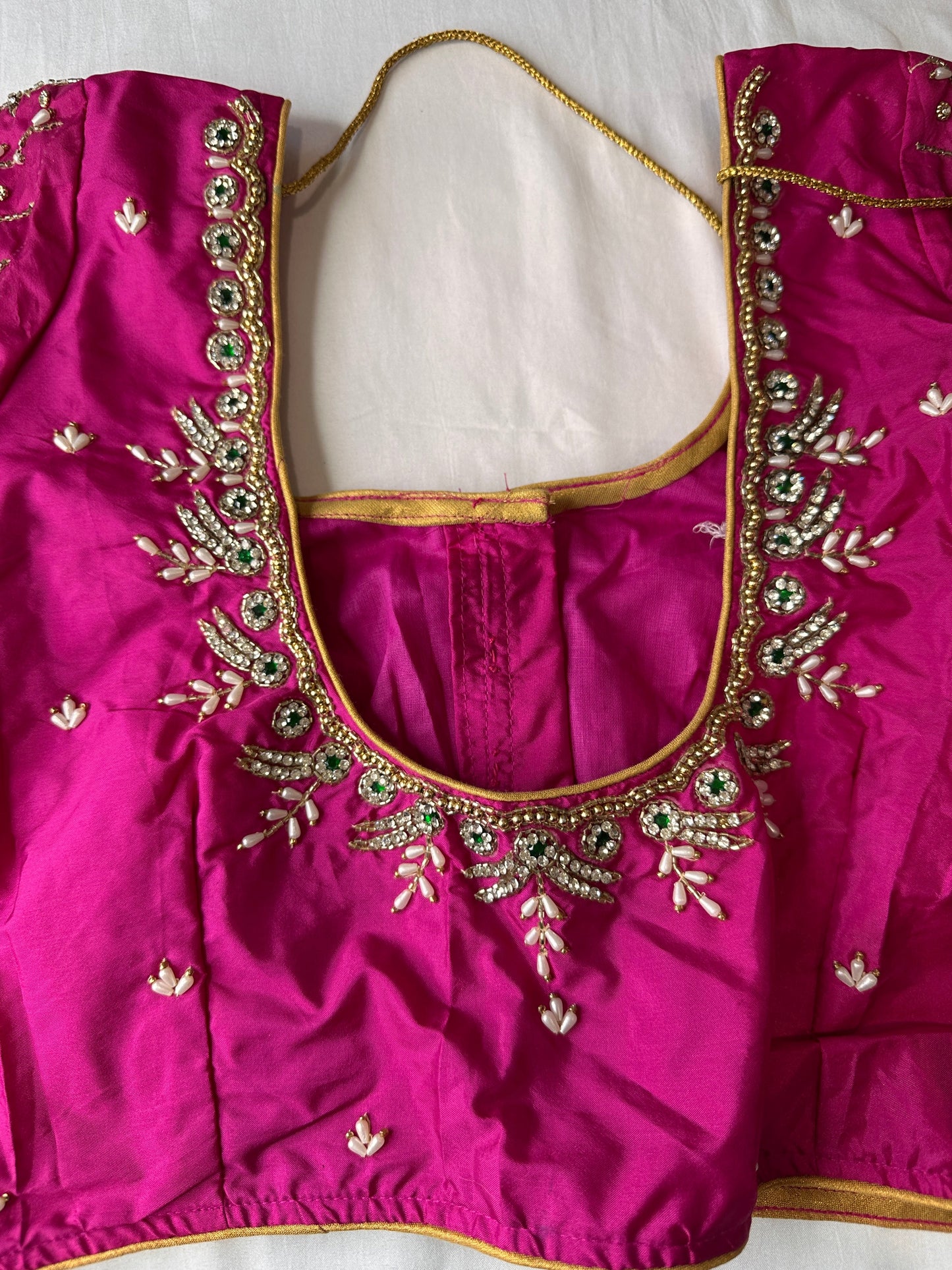 Pink Maggam aari Silk Blouse work