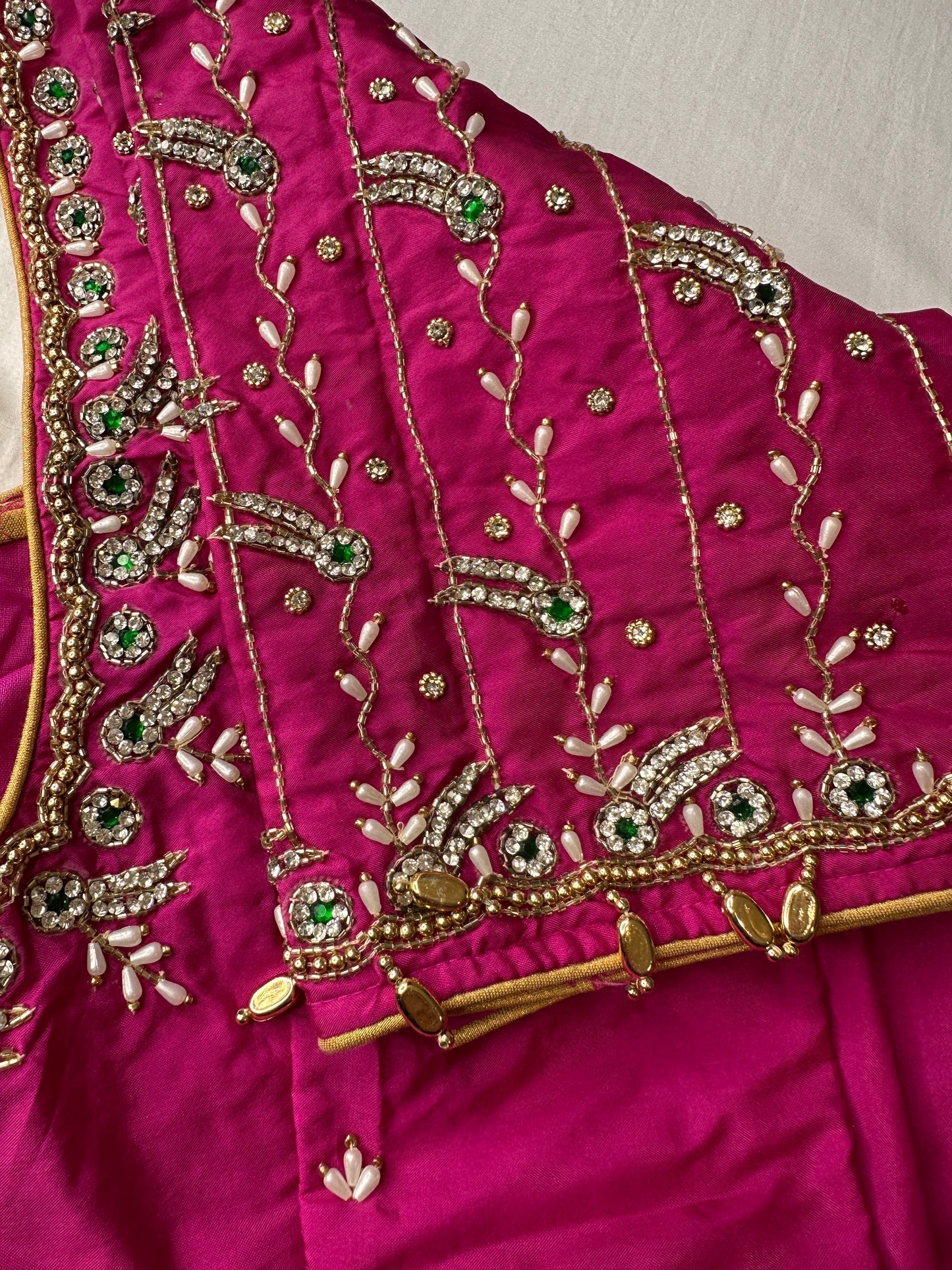 Pink Maggam aari Silk Blouse work