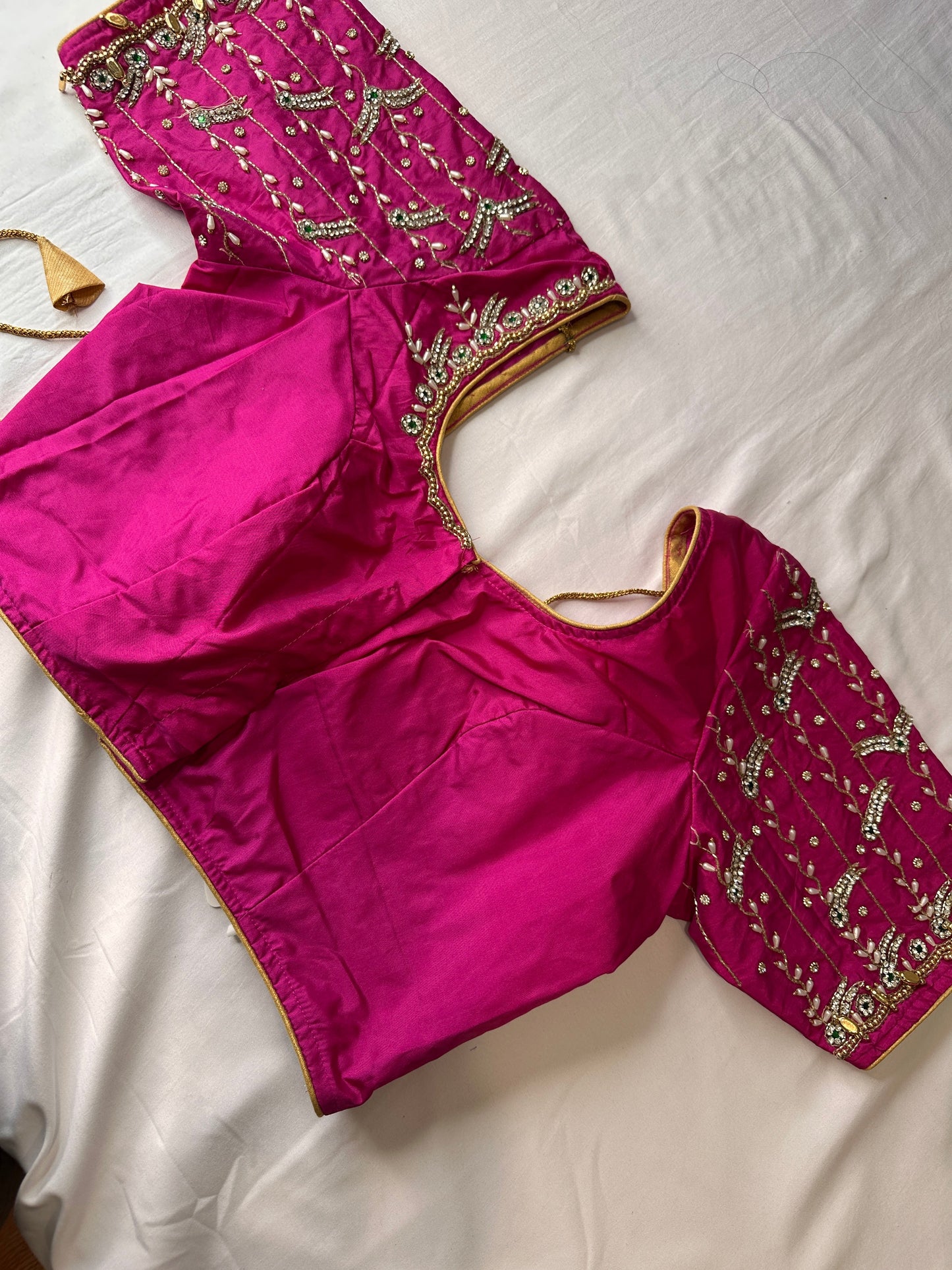 Pink Maggam aari Silk Blouse work