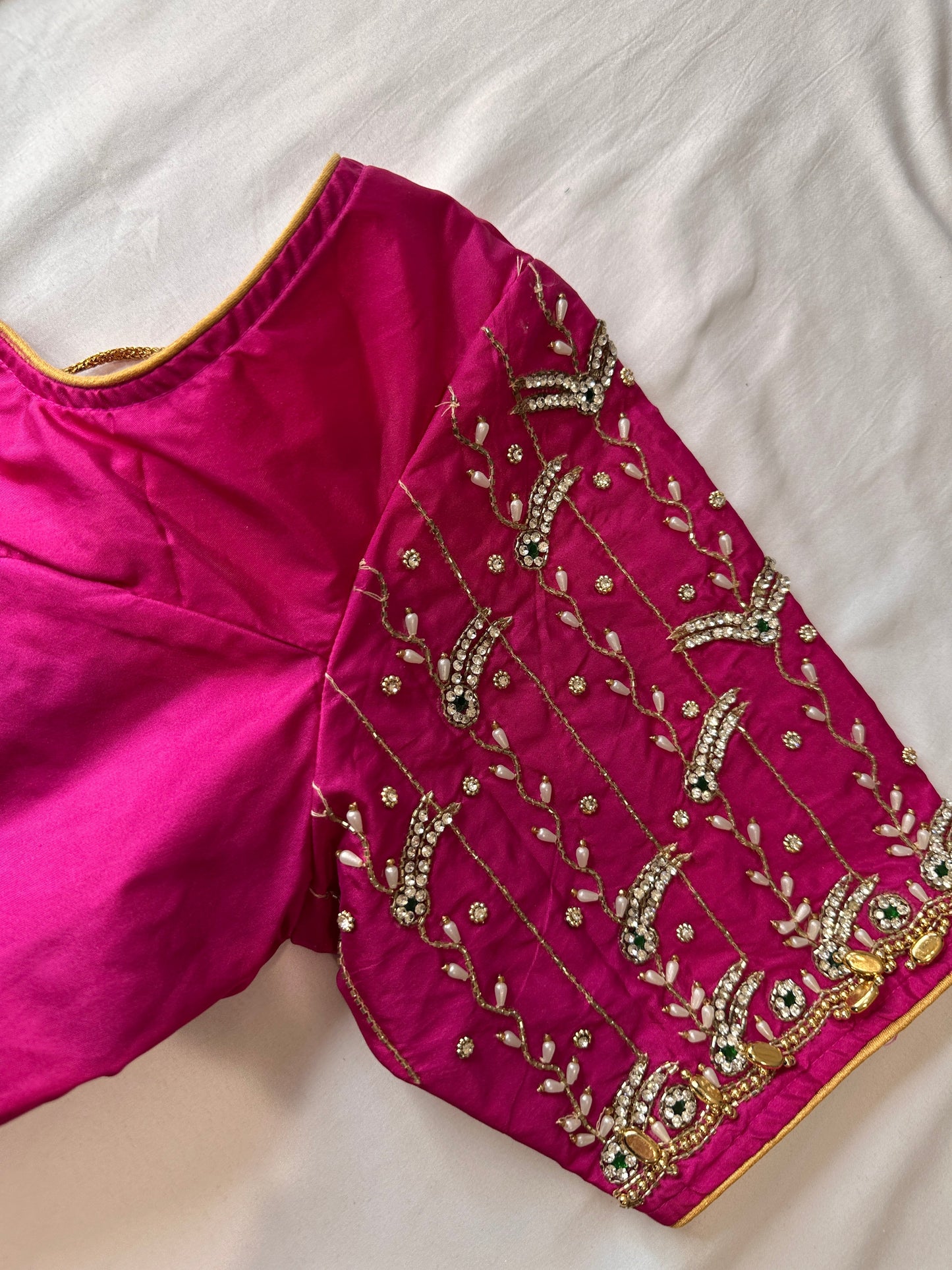 Pink Maggam aari Silk Blouse work
