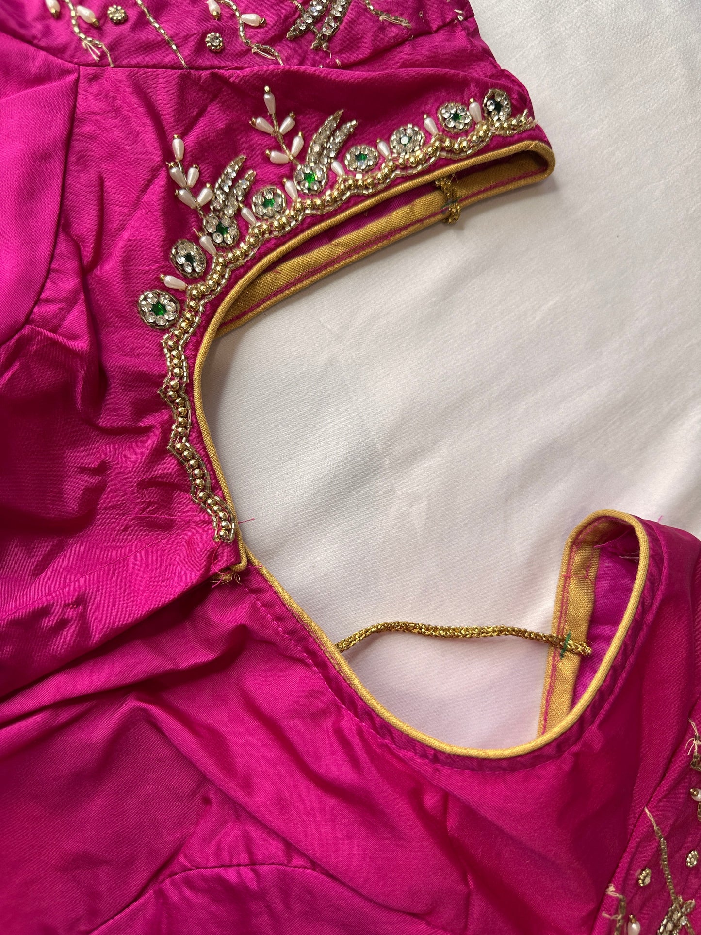 Pink Maggam aari Silk Blouse work