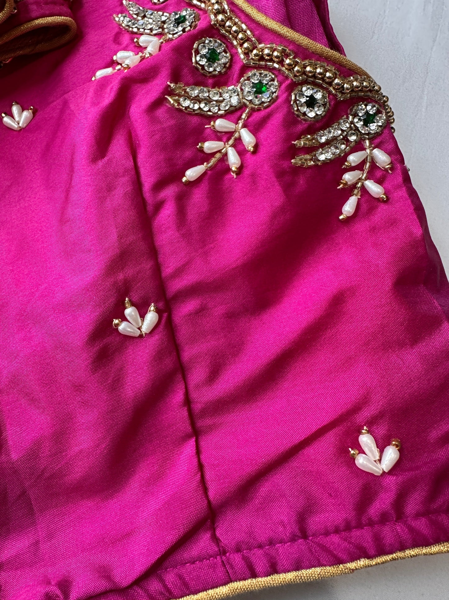 Pink Maggam aari Silk Blouse work