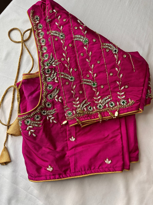 Pink Maggam aari Silk Blouse work