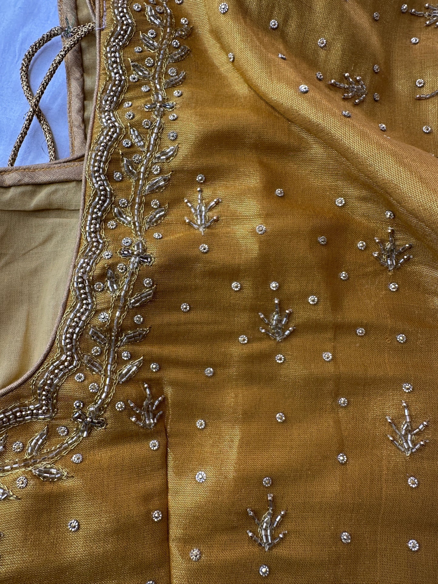 Golden Maggam aari Silk Blouse work