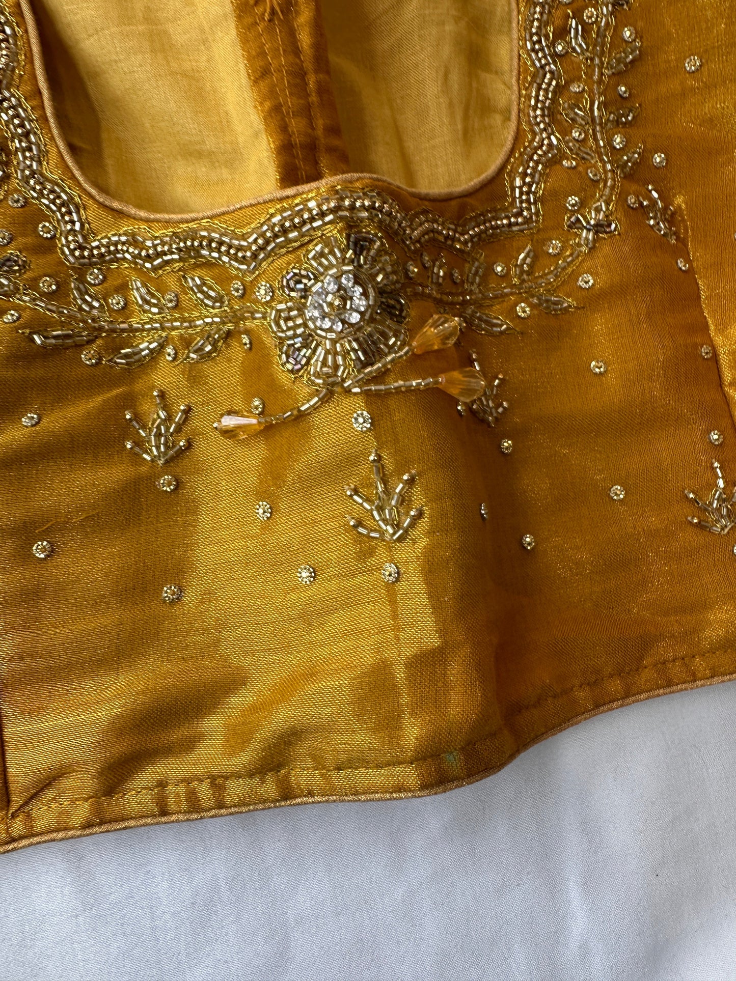 Golden Maggam aari Silk Blouse work