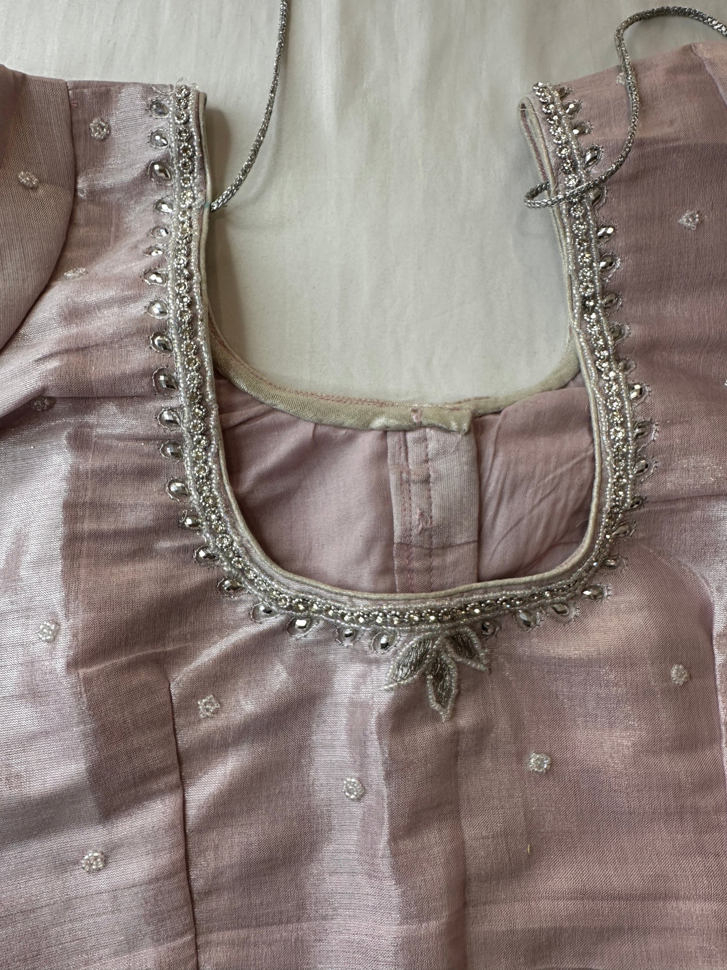 Lavender Silver Maggam aari Silk Blouse work