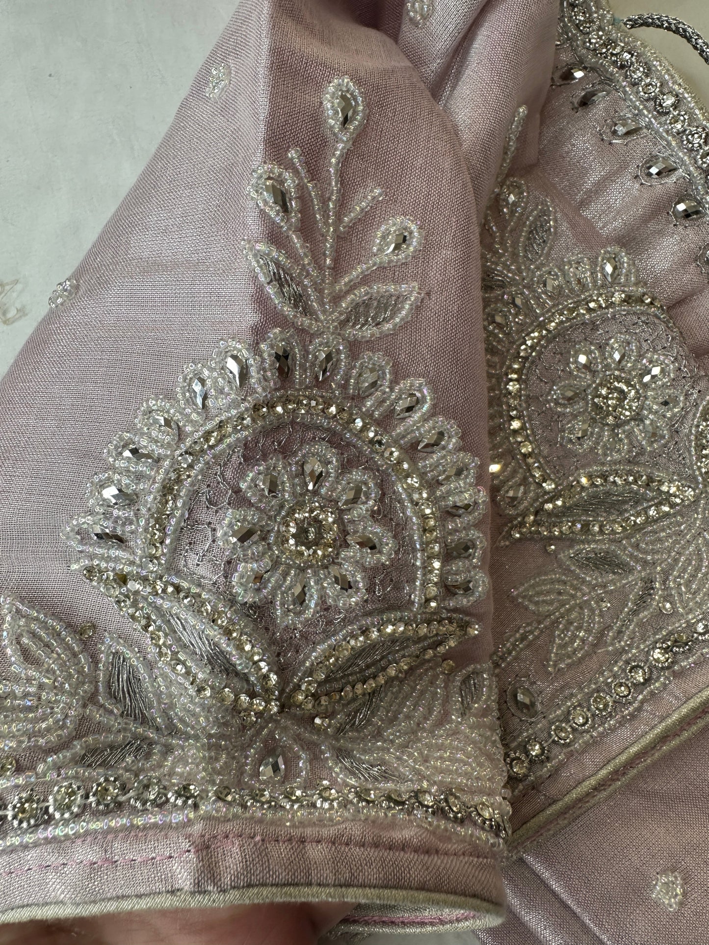 Lavender Silver Maggam aari Silk Blouse work