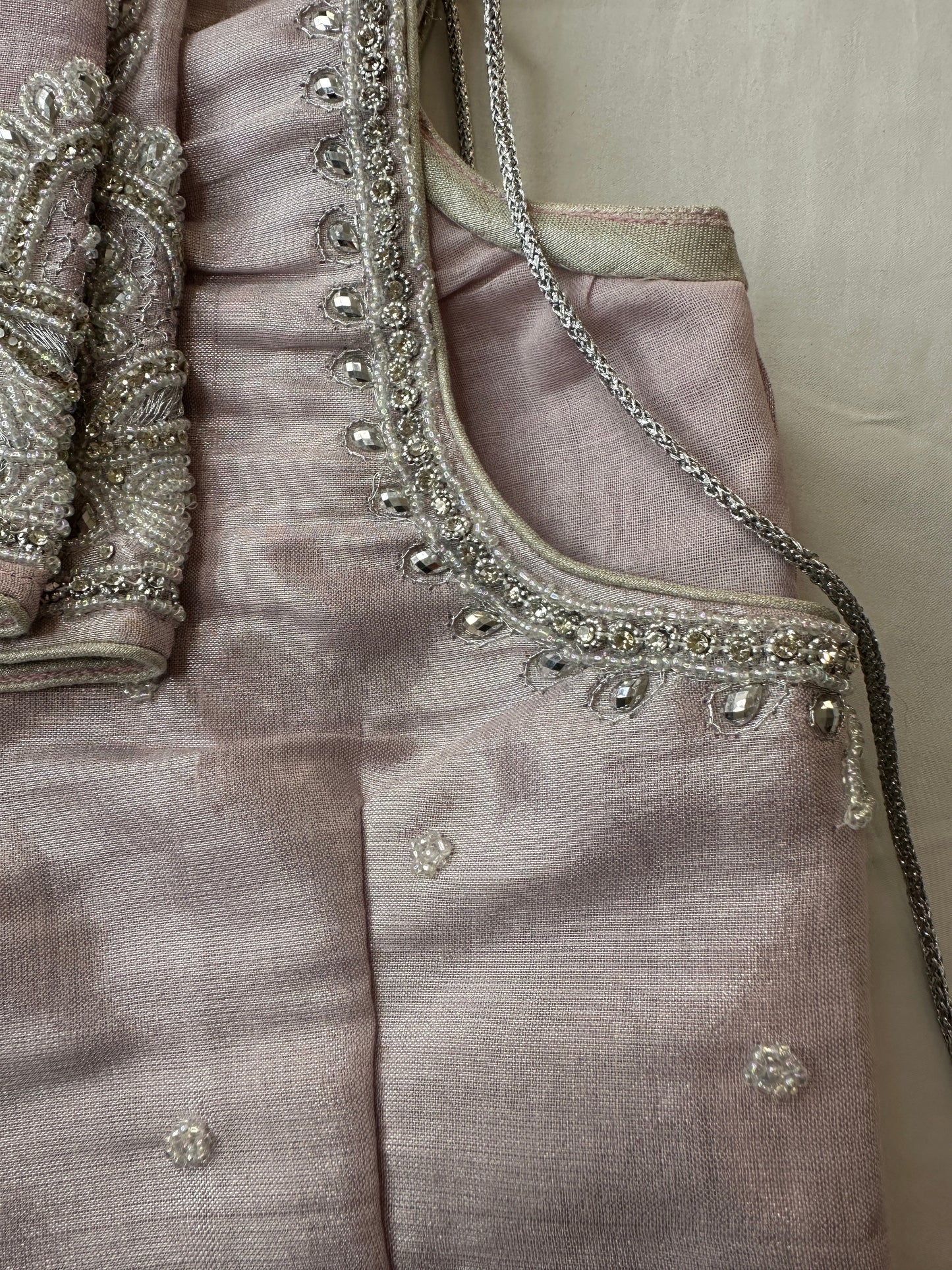 Lavender Silver Maggam aari Silk Blouse work