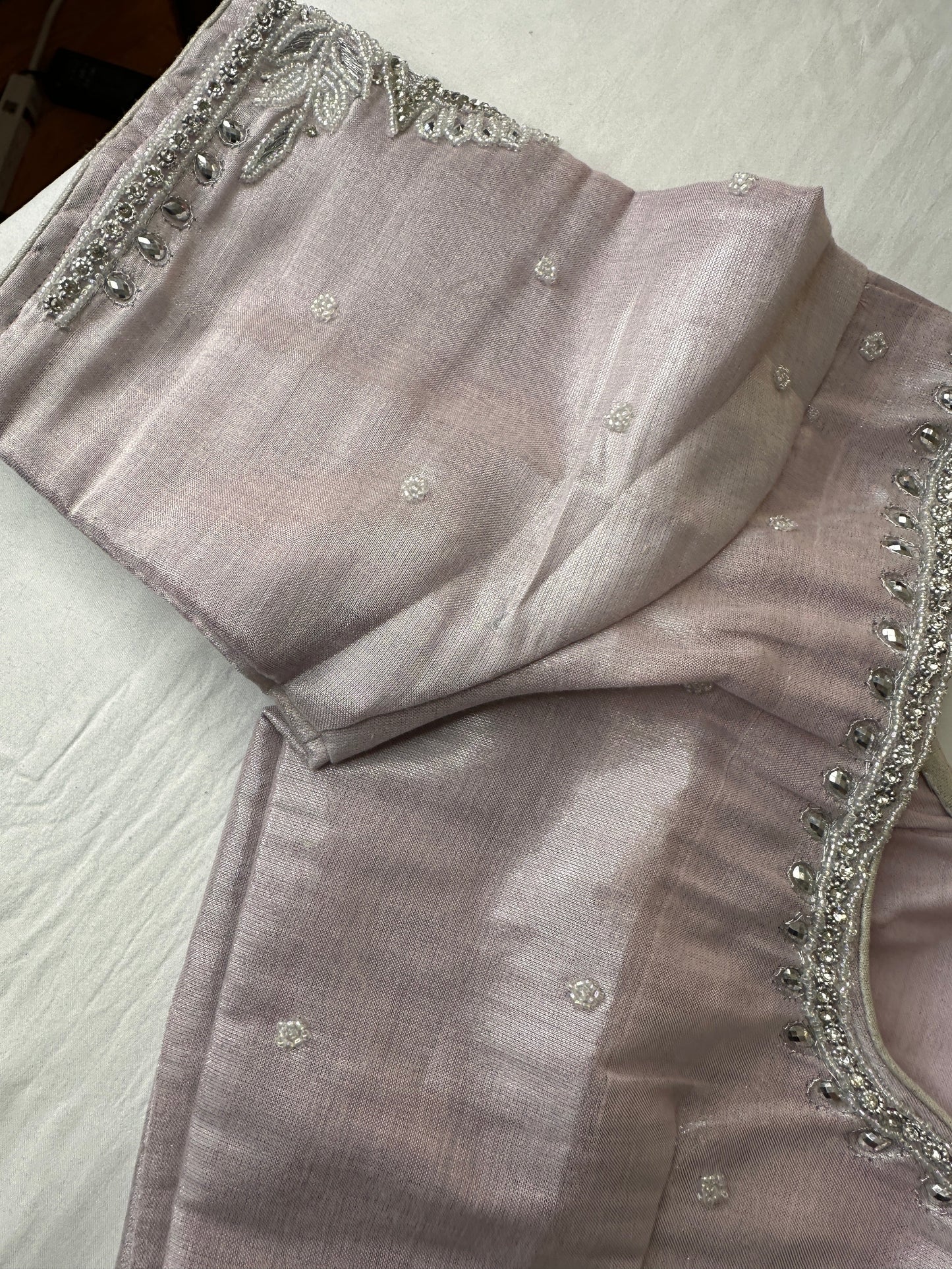 Lavender Silver Maggam aari Silk Blouse work