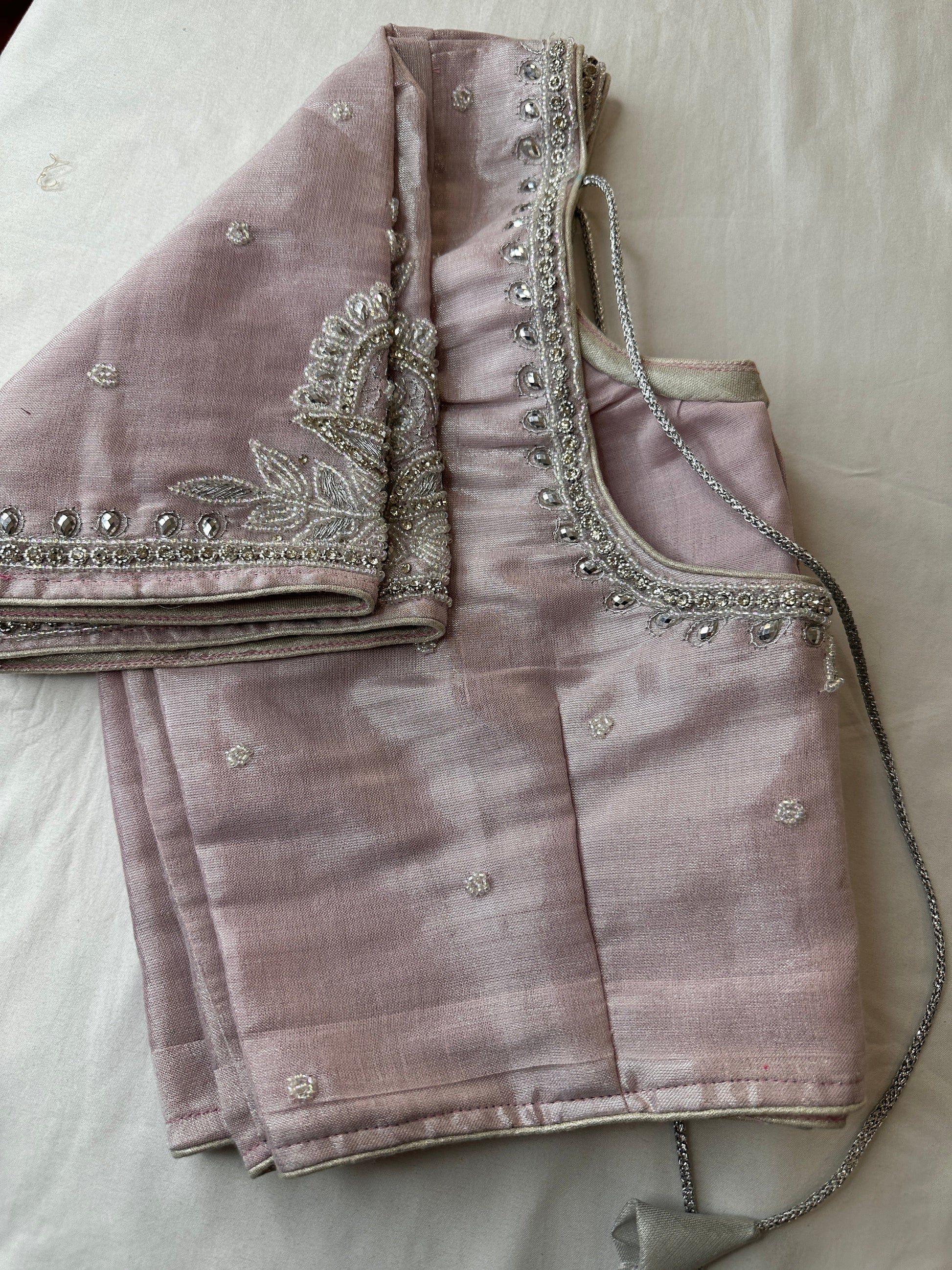 Lavender Silver Maggam aari Silk Blouse work