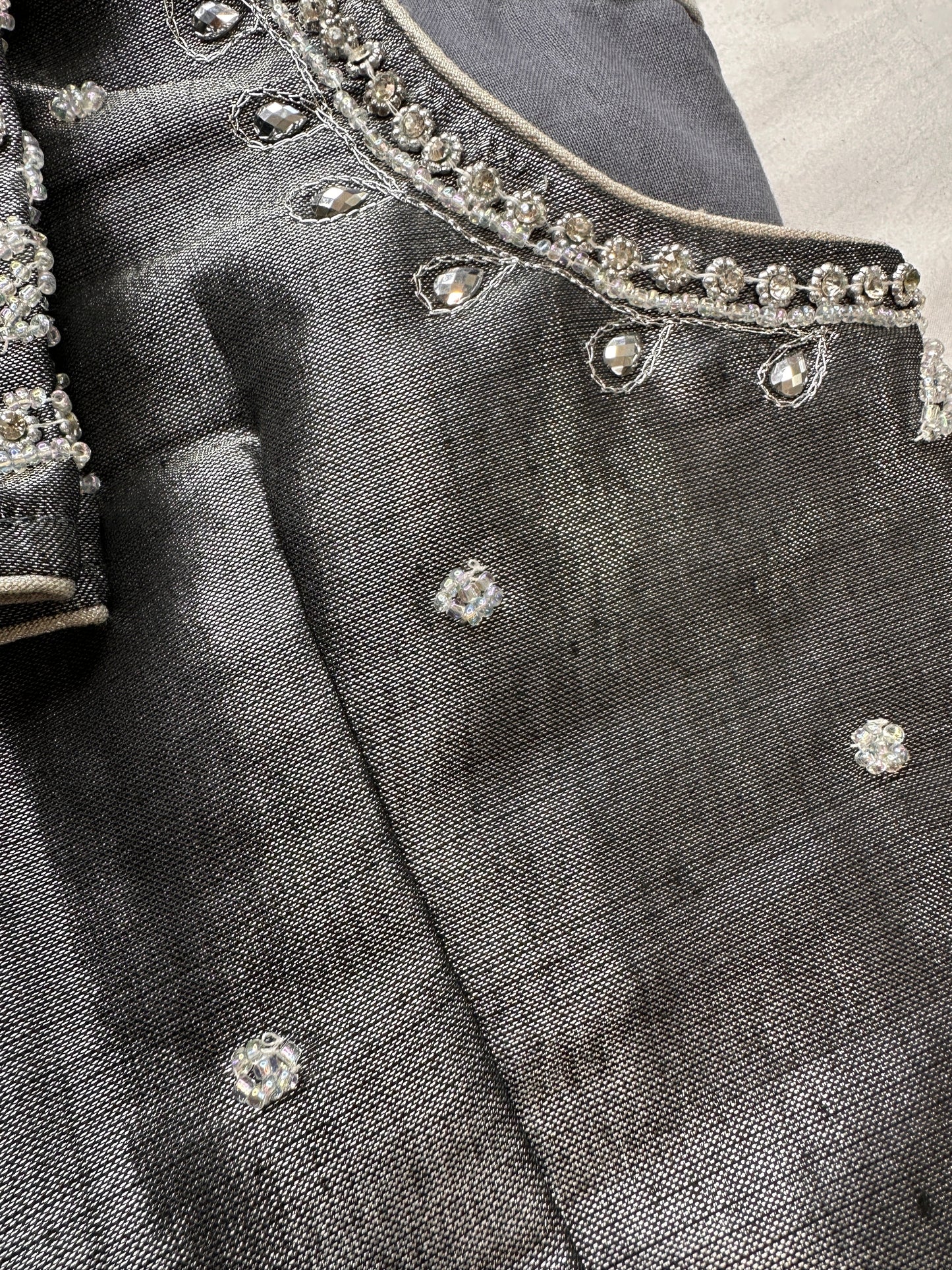 Grey Silver Maggam aari Silk Blouse work