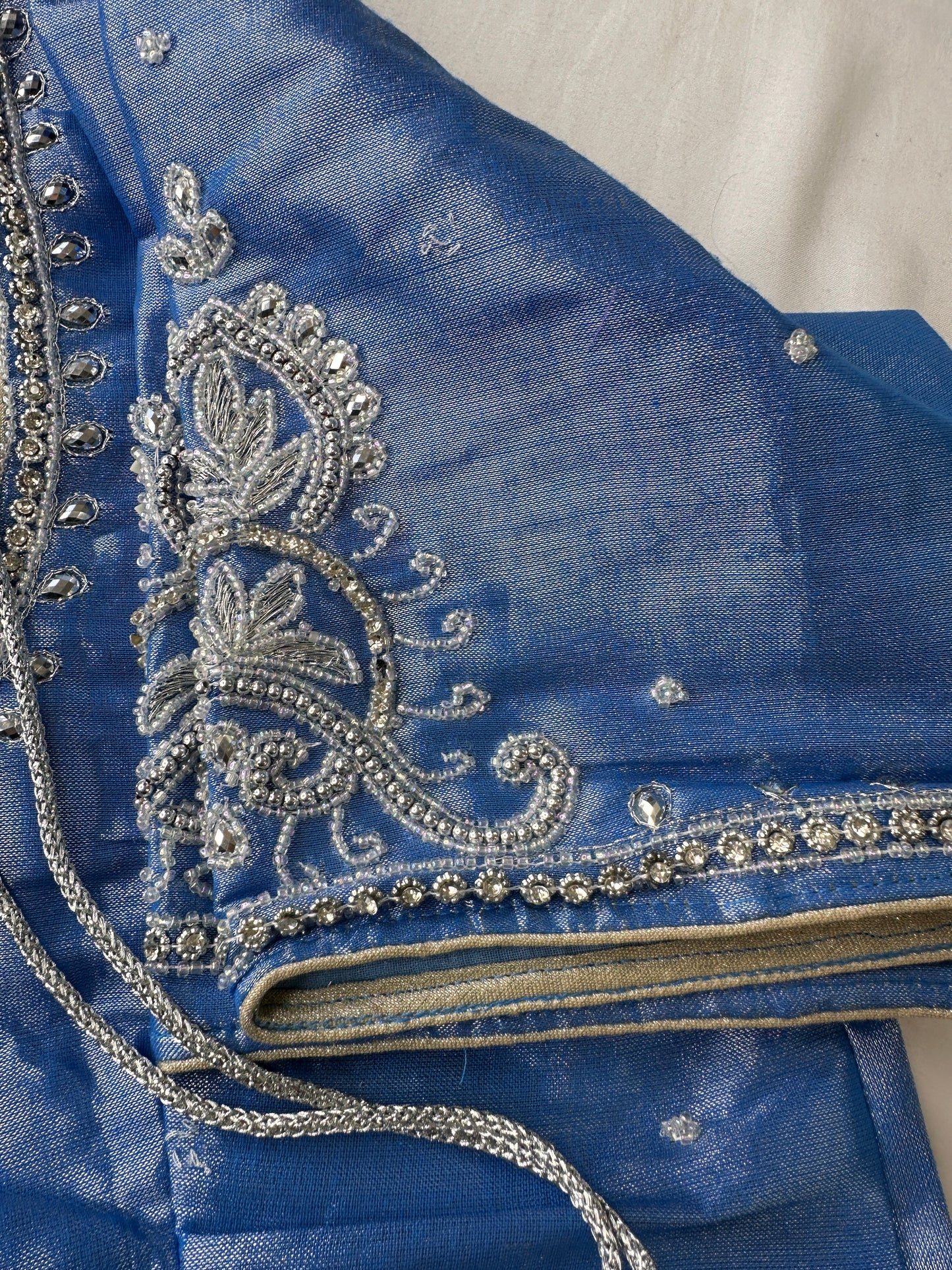 Blue Silk Blouse with mirror and aari work