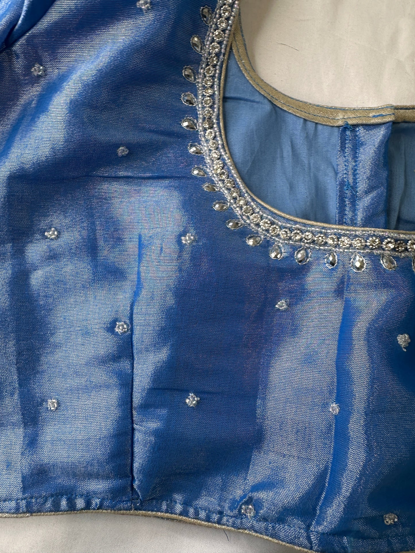 Blue Silk Blouse with mirror and aari work
