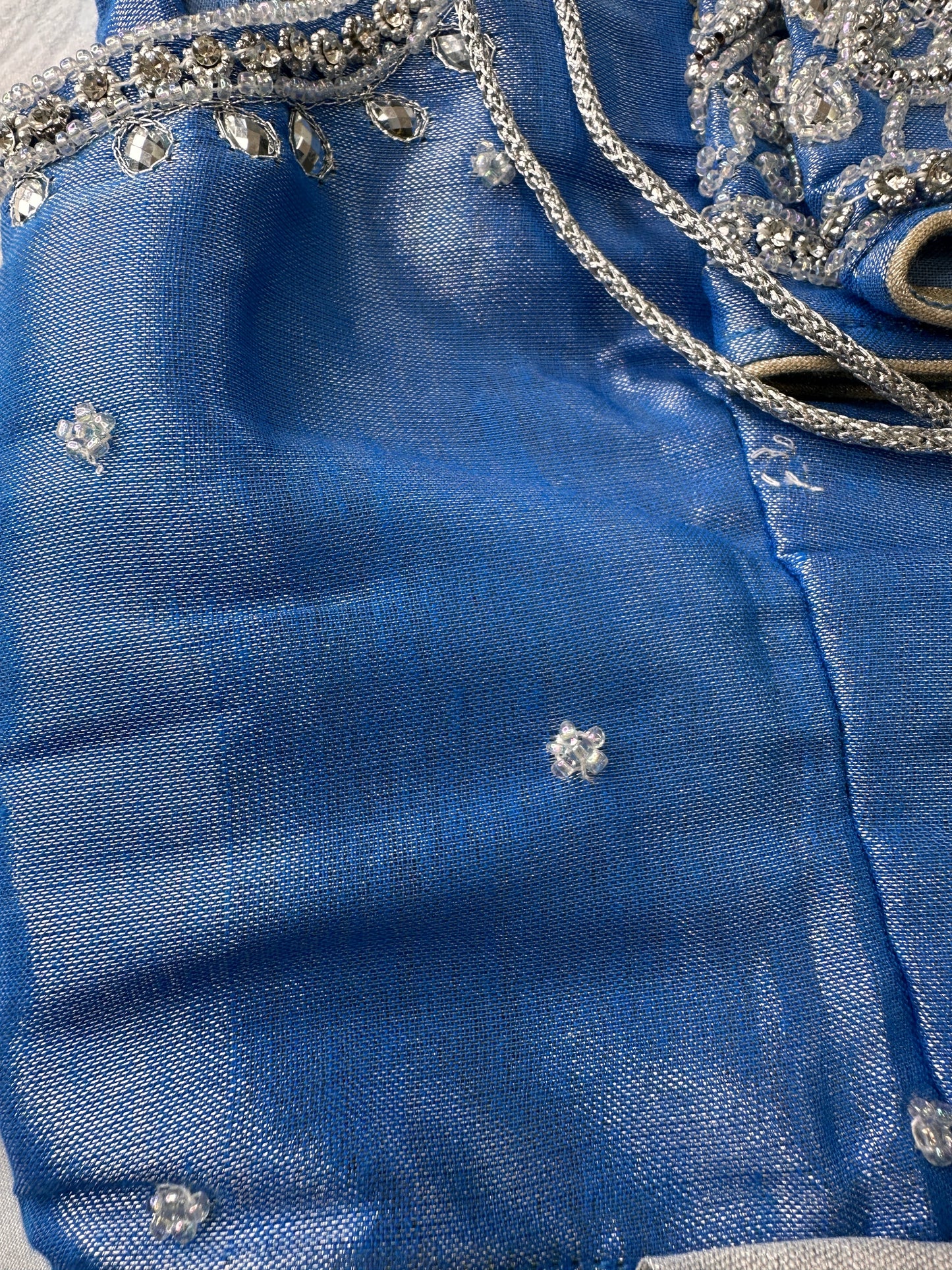 Blue Silk Blouse with mirror and aari work