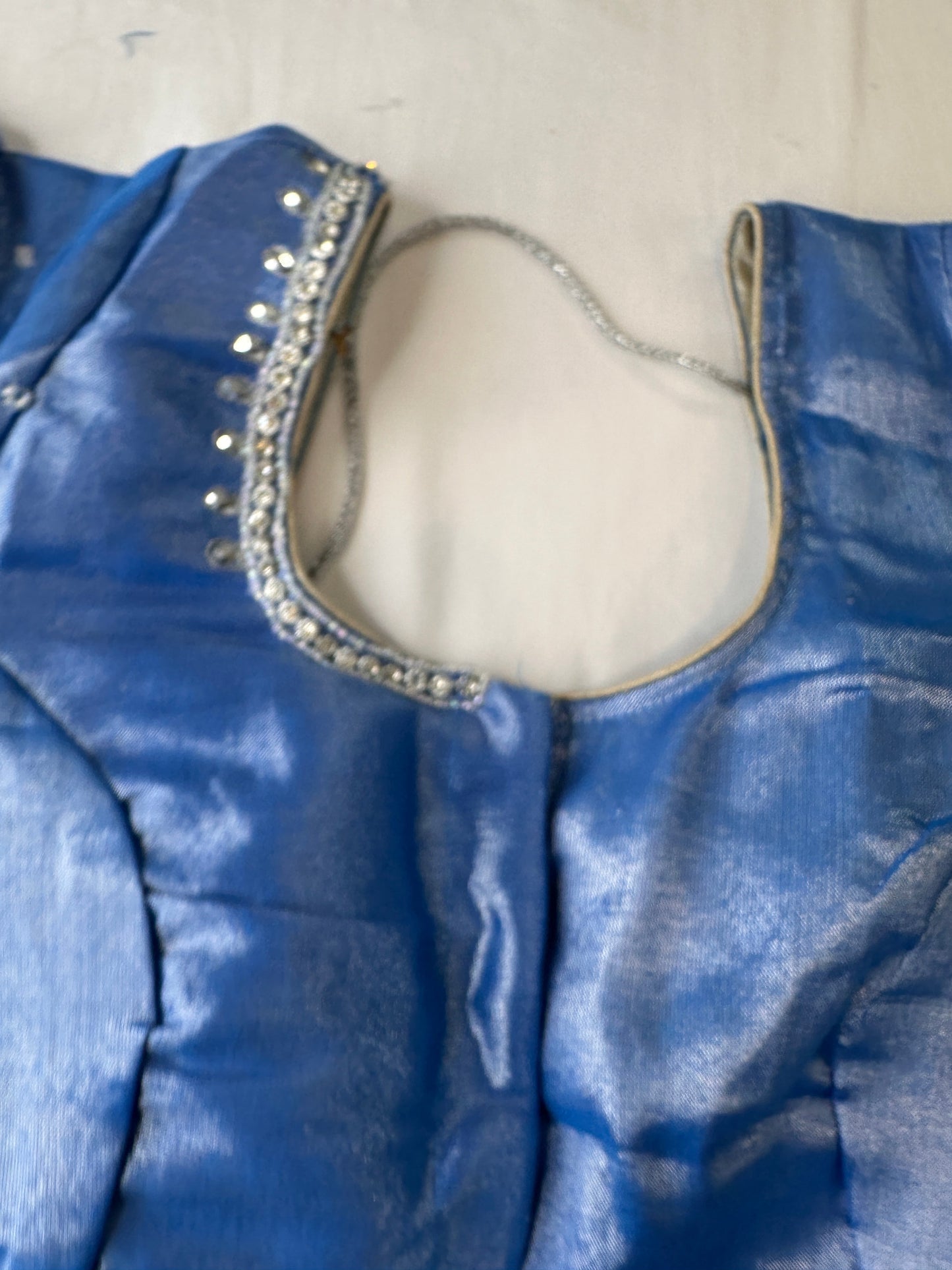 Blue Silk Blouse with mirror and aari work