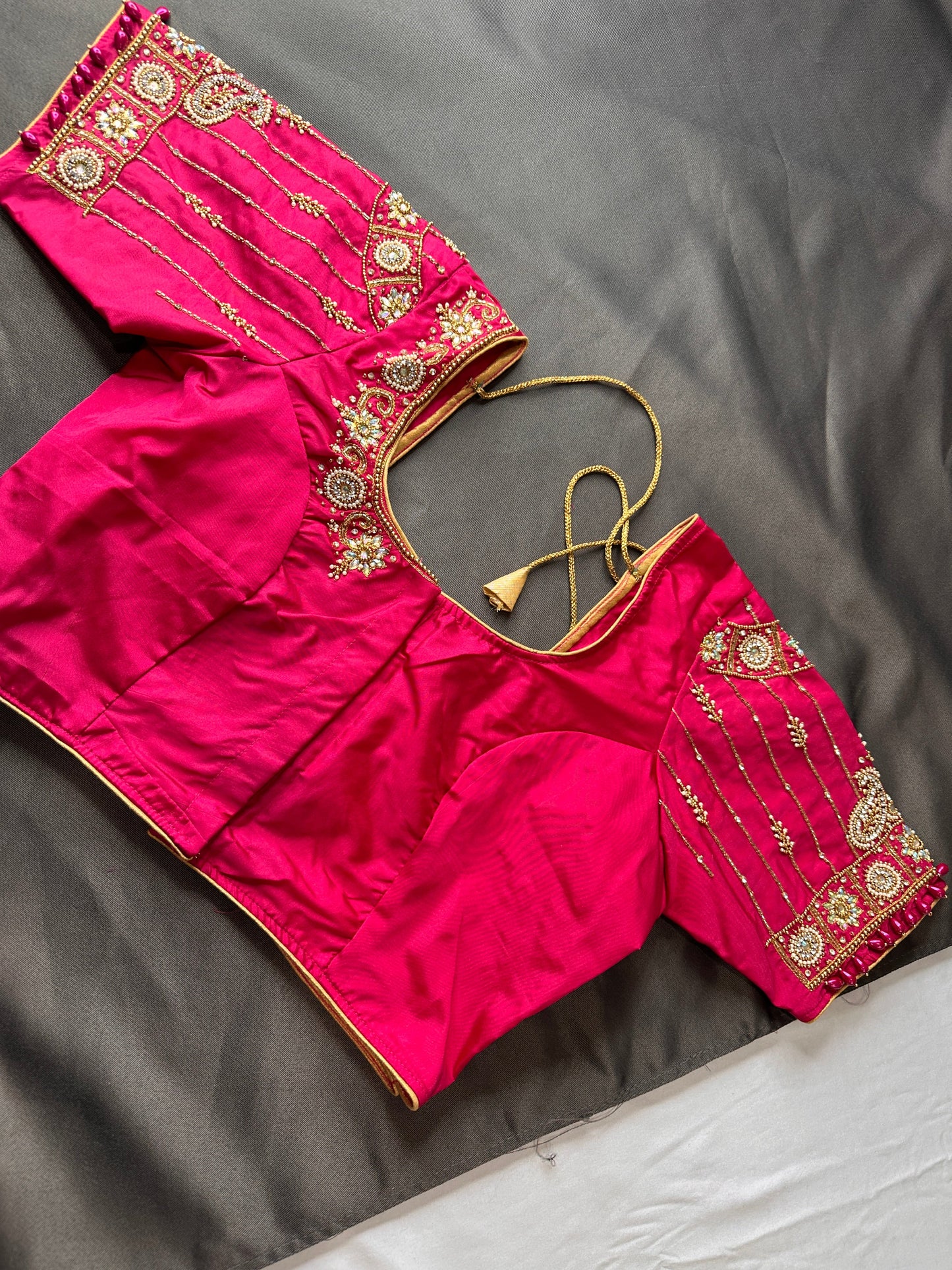 Pink Silk Maggam Aari Work Blouse