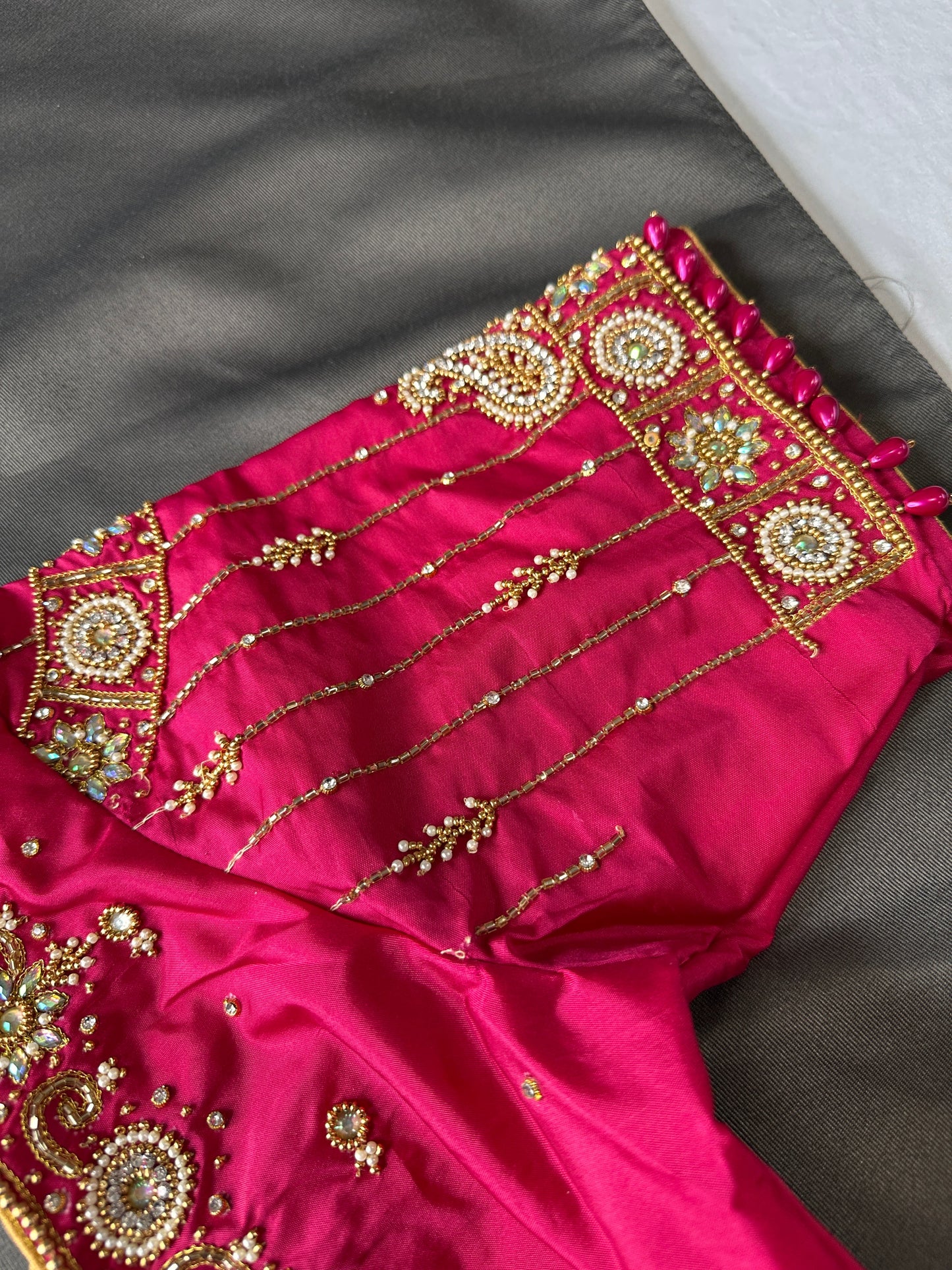 Pink Silk Maggam Aari Work Blouse