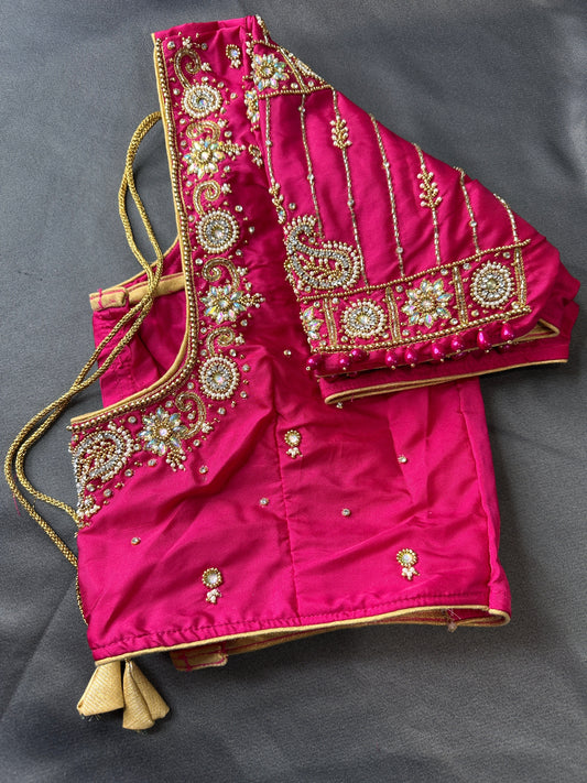 Pink Silk Maggam Aari Work Blouse