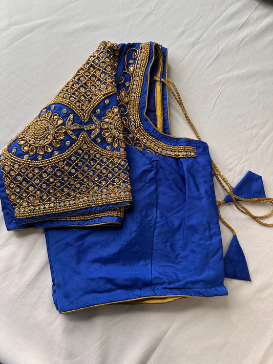 Blue Silk Maggam Aari Work Blouse