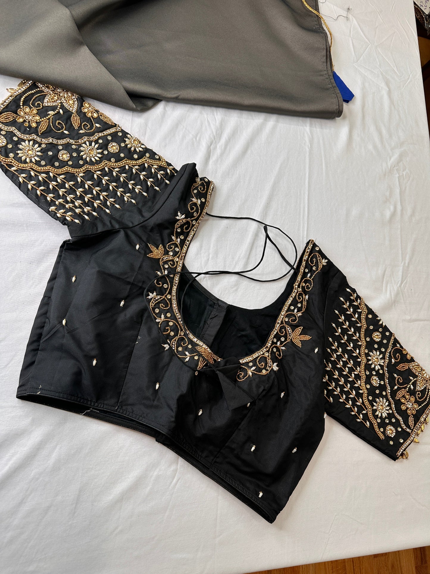 Black Silk Maggam Aari Work Blouse