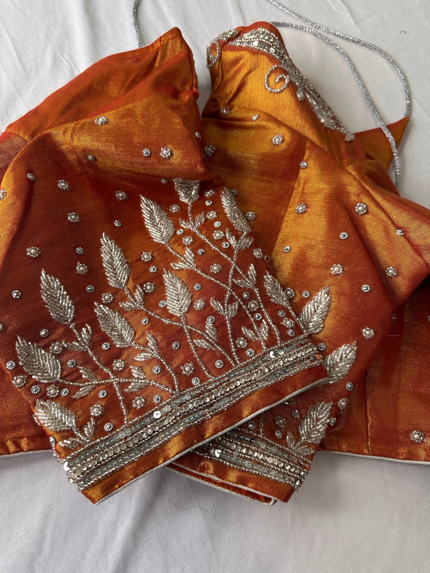 Orange Tissue Silk Maggam Aari Work Blouse
