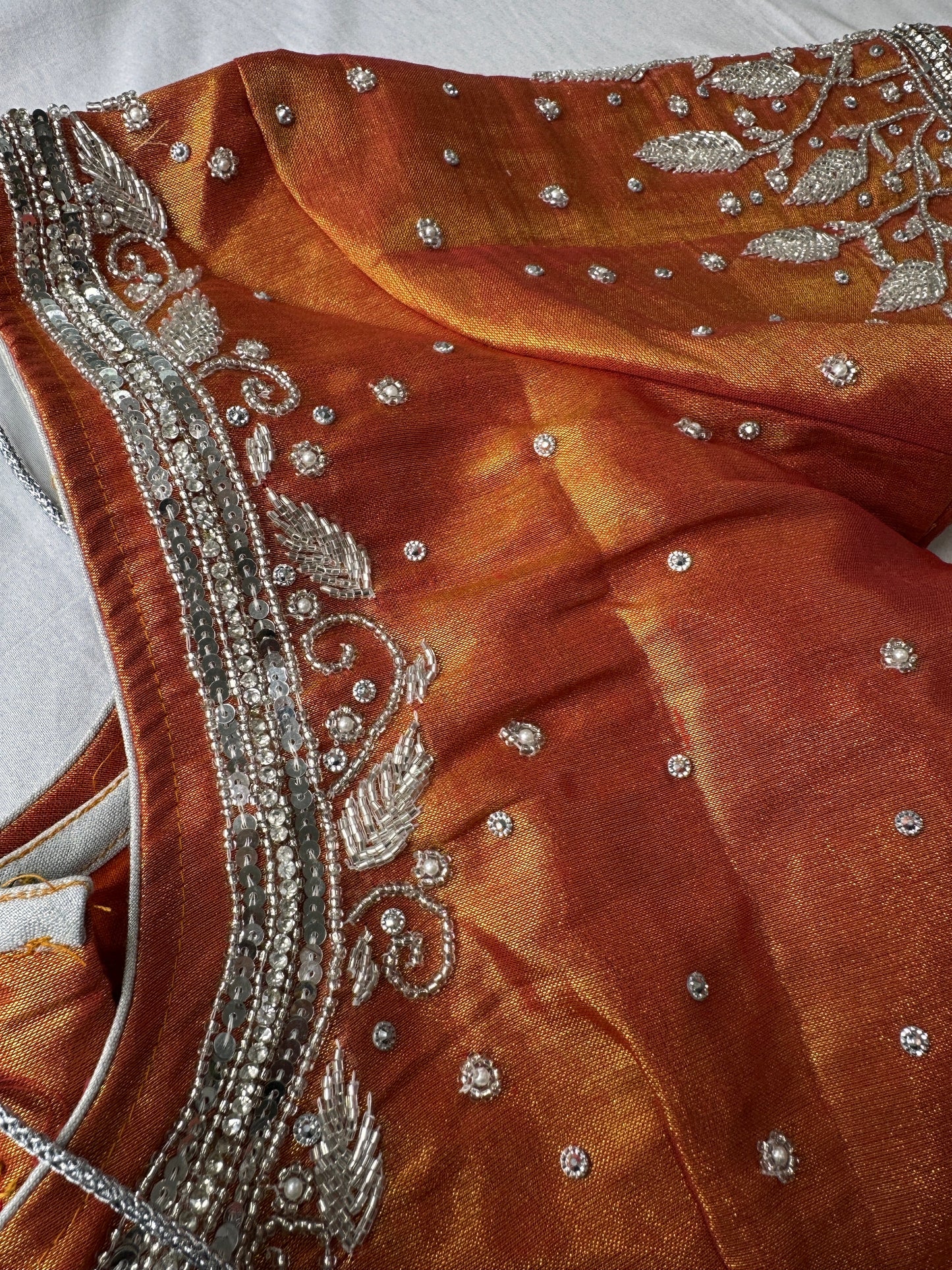 Orange Tissue Silk Maggam Aari Work Blouse