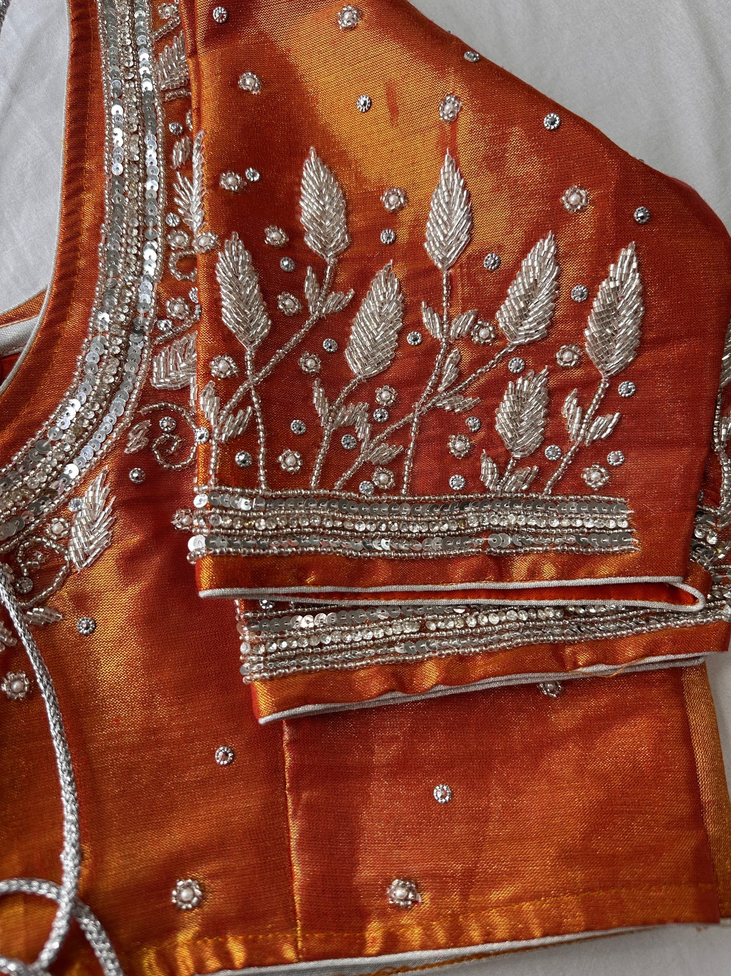 Orange Tissue Silk Maggam Aari Work Blouse