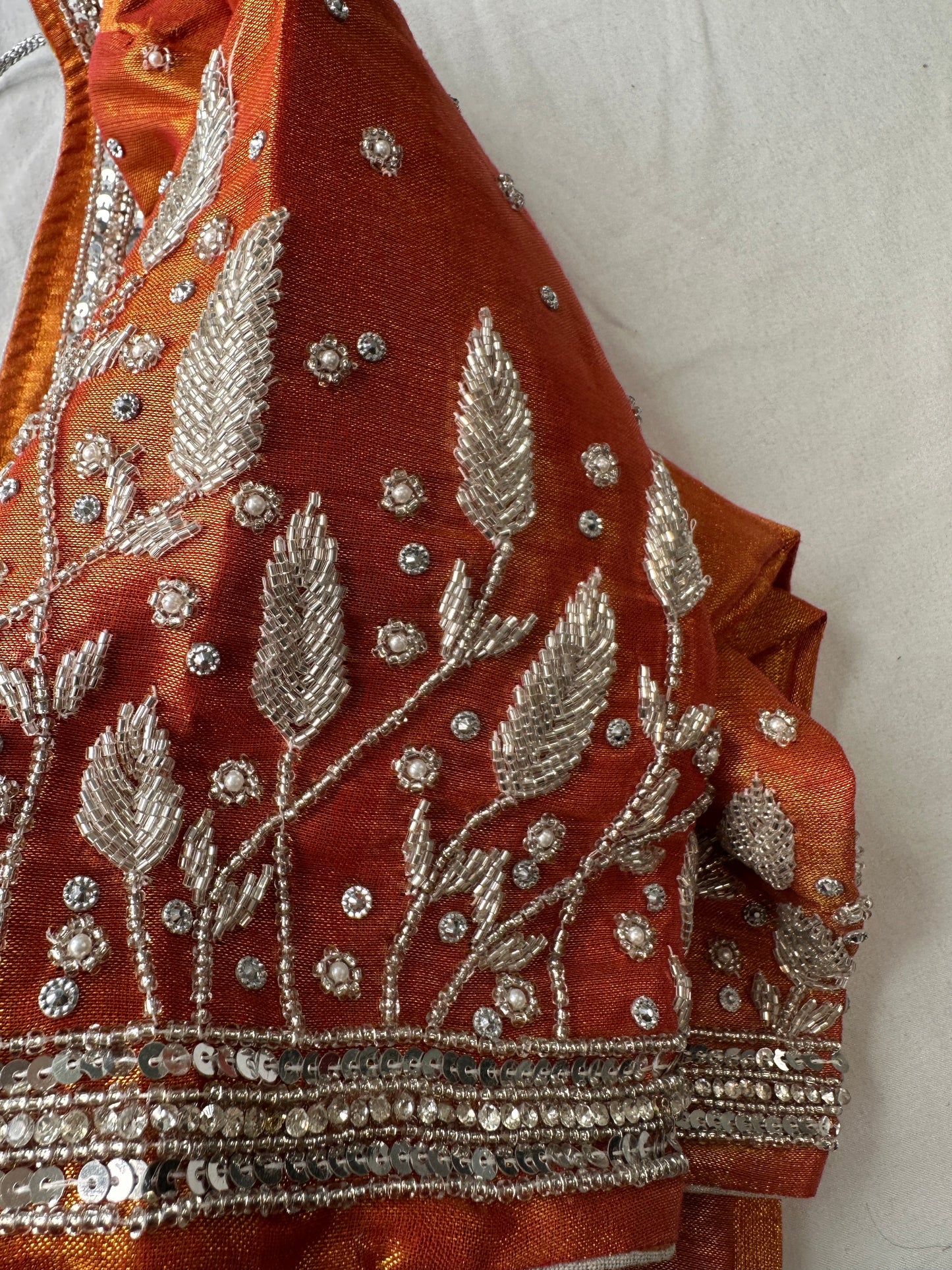 Orange Tissue Silk Maggam Aari Work Blouse