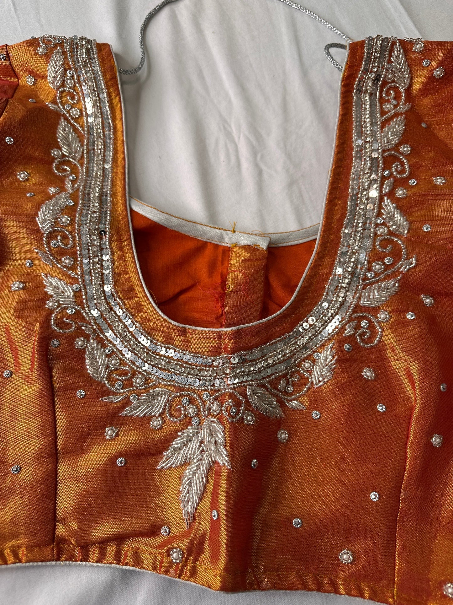 Orange Tissue Silk Maggam Aari Work Blouse