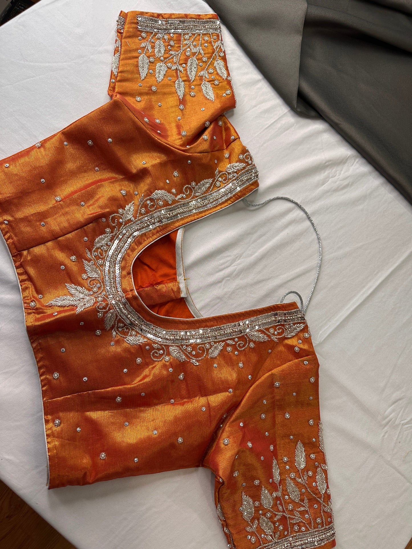 Orange Tissue Silk Maggam Aari Work Blouse