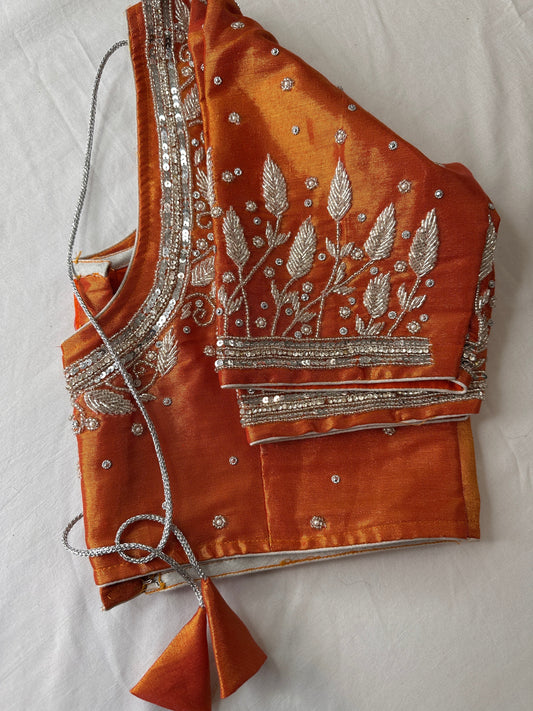 Orange Tissue Silk Maggam Aari Work Blouse